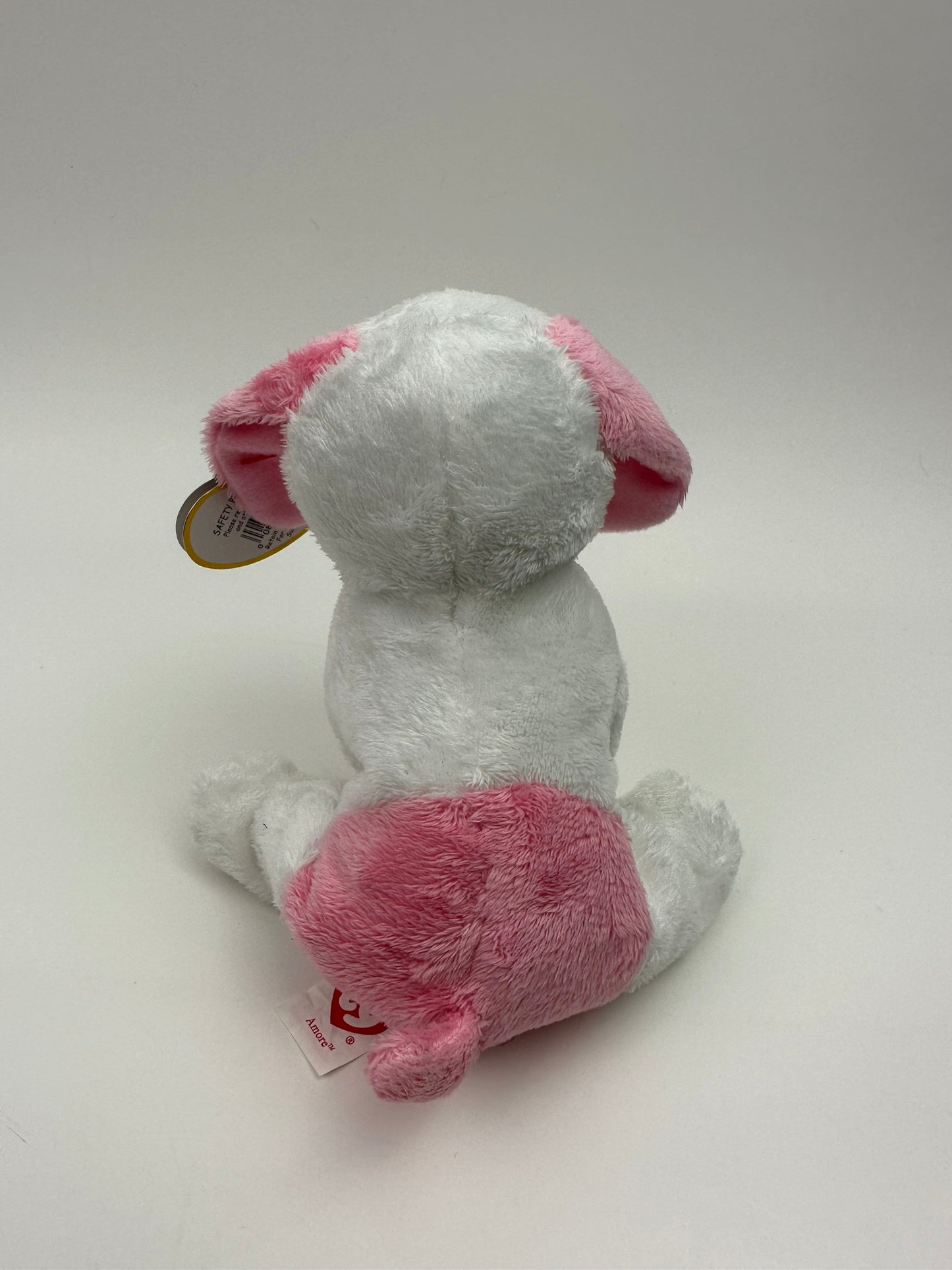 Ty Beanie Baby “Amore” the White and Pink Valentines Day Love Dog Holding a Red Heart! (6 inch)