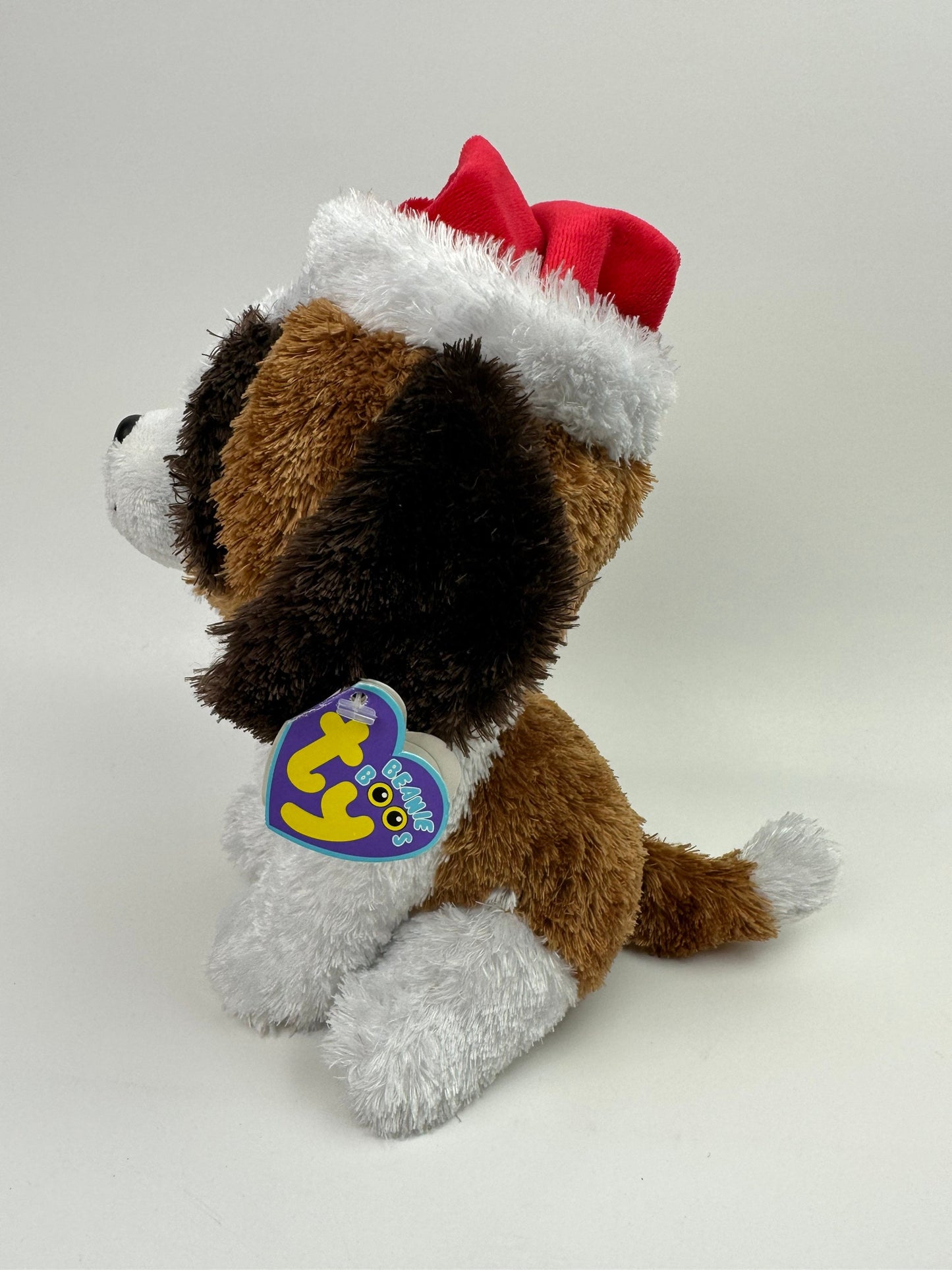 TY Beanie Boo “Presents” the Dog Plush with Santa Hat, Purple Tag RARE (9 inch)