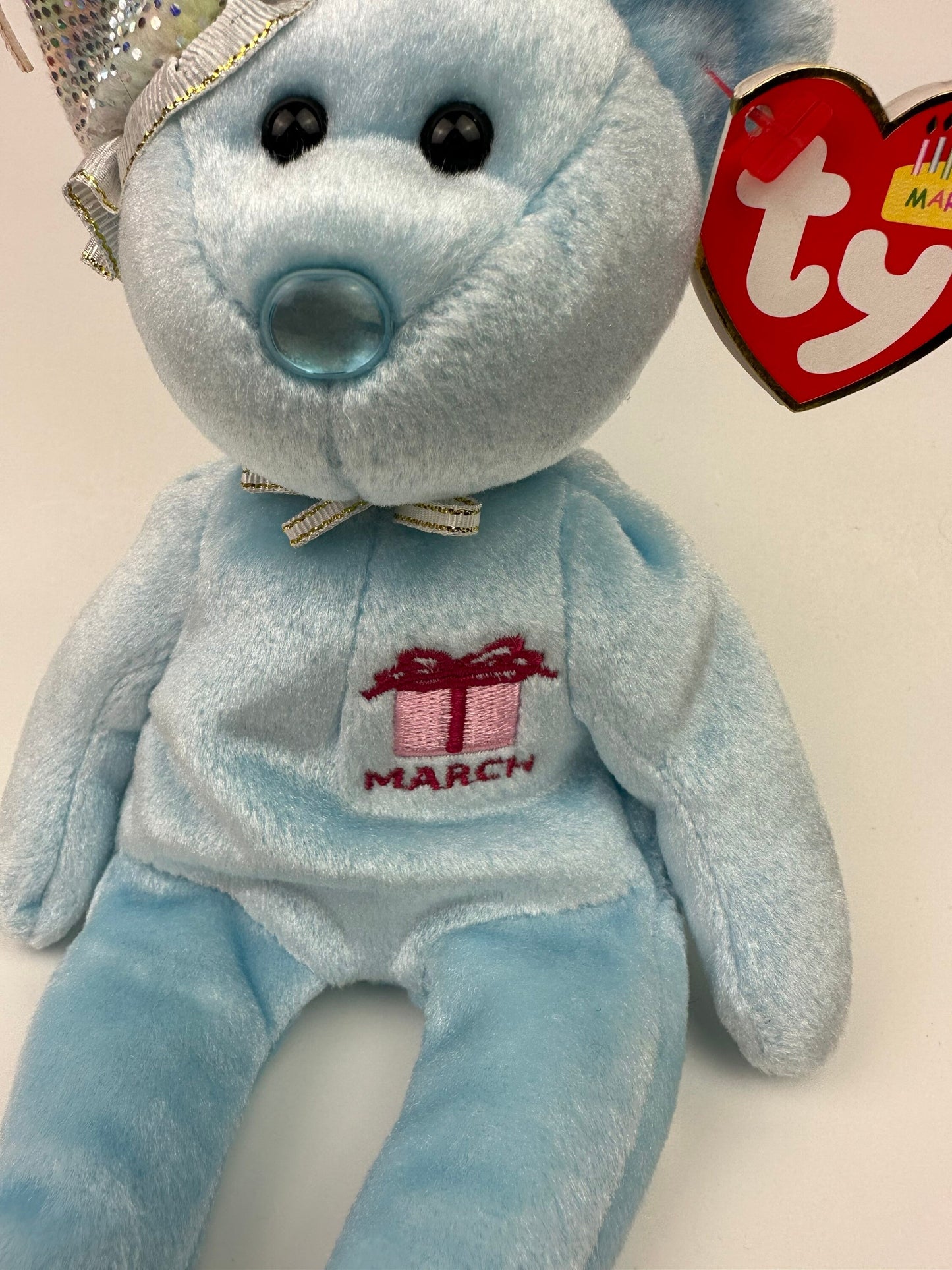 Ty Beanie Baby “Happy Birthday” the March Birthday Bear Wearing a Party Hat! (8.5 inch)