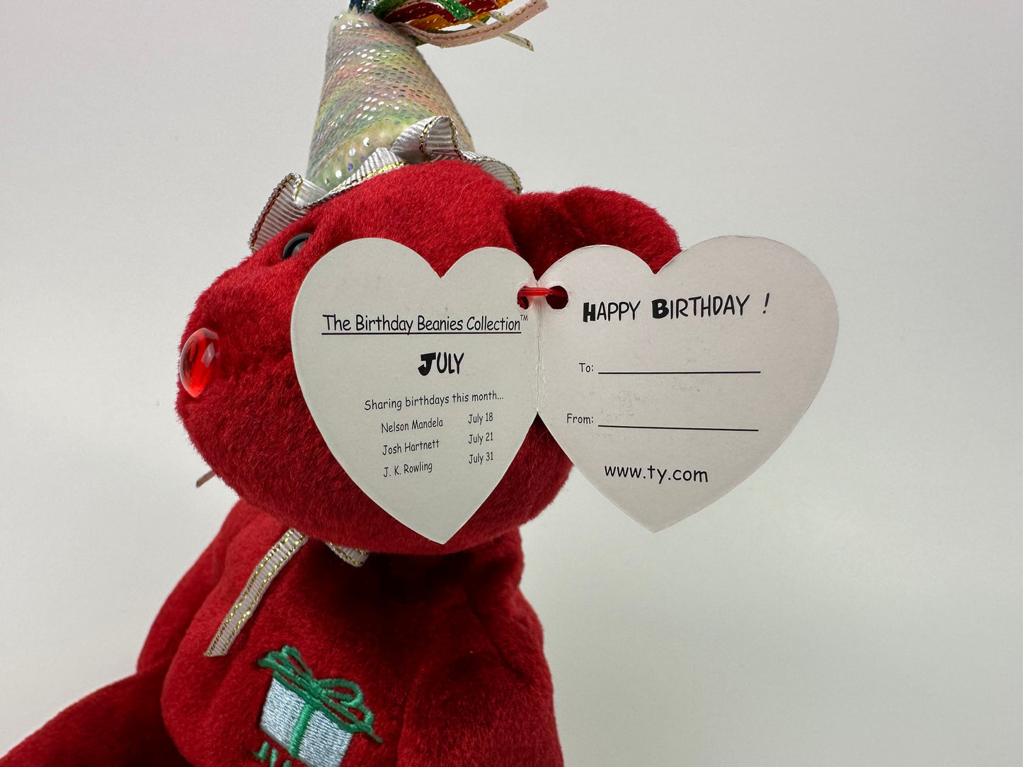 Ty Beanie Baby “Happy Birthday” the July Birthday Bear Wearing a Party Hat! (8.5 inch)