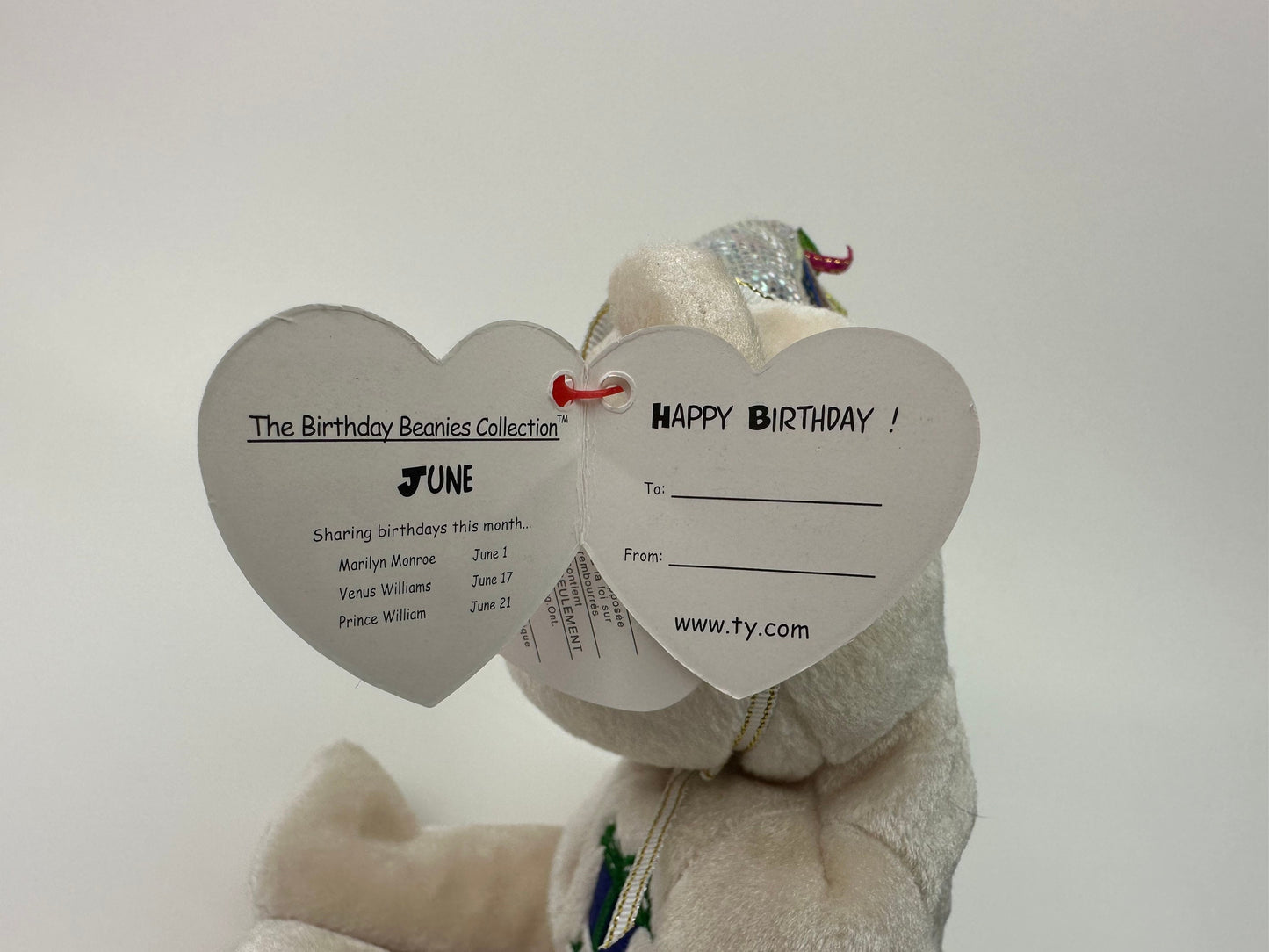 Ty Beanie Baby “Happy Birthday” the June Birthday Bear Wearing a Party Hat! (8.5 inch)