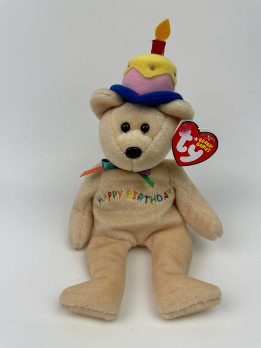 Ty Beanie Baby “Happy Birthday” Bears wearing Cake Party Hat! (9 inch)