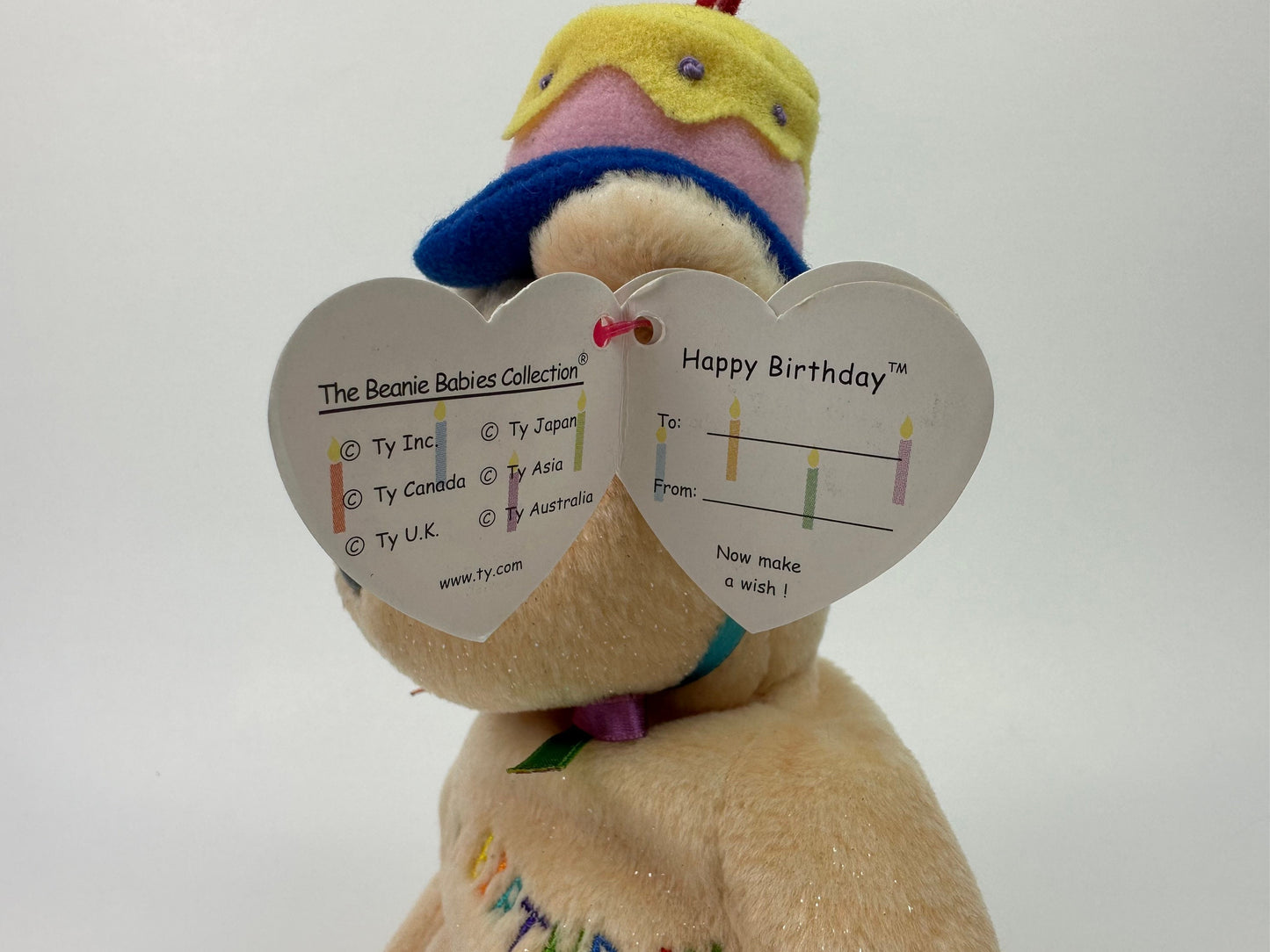 Ty Beanie Baby “Happy Birthday” Bears wearing Cake Party Hat! (9 inch)