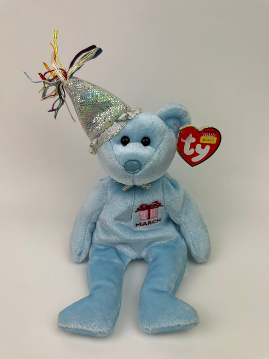 Ty Beanie Baby “Happy Birthday” the March Birthday Bear Wearing a Party Hat! (8.5 inch)