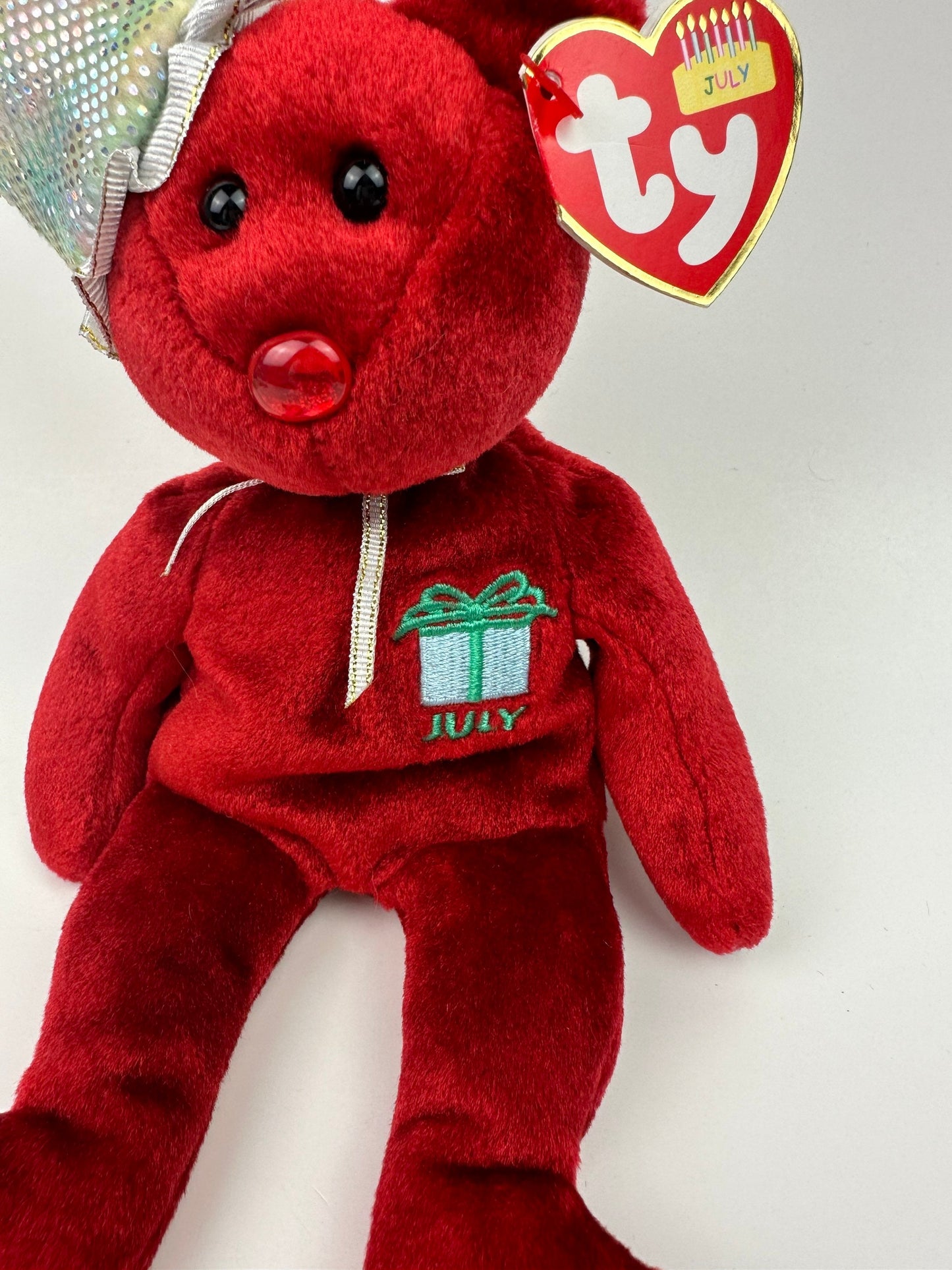 Ty Beanie Baby “Happy Birthday” the July Birthday Bear Wearing a Party Hat! (8.5 inch)