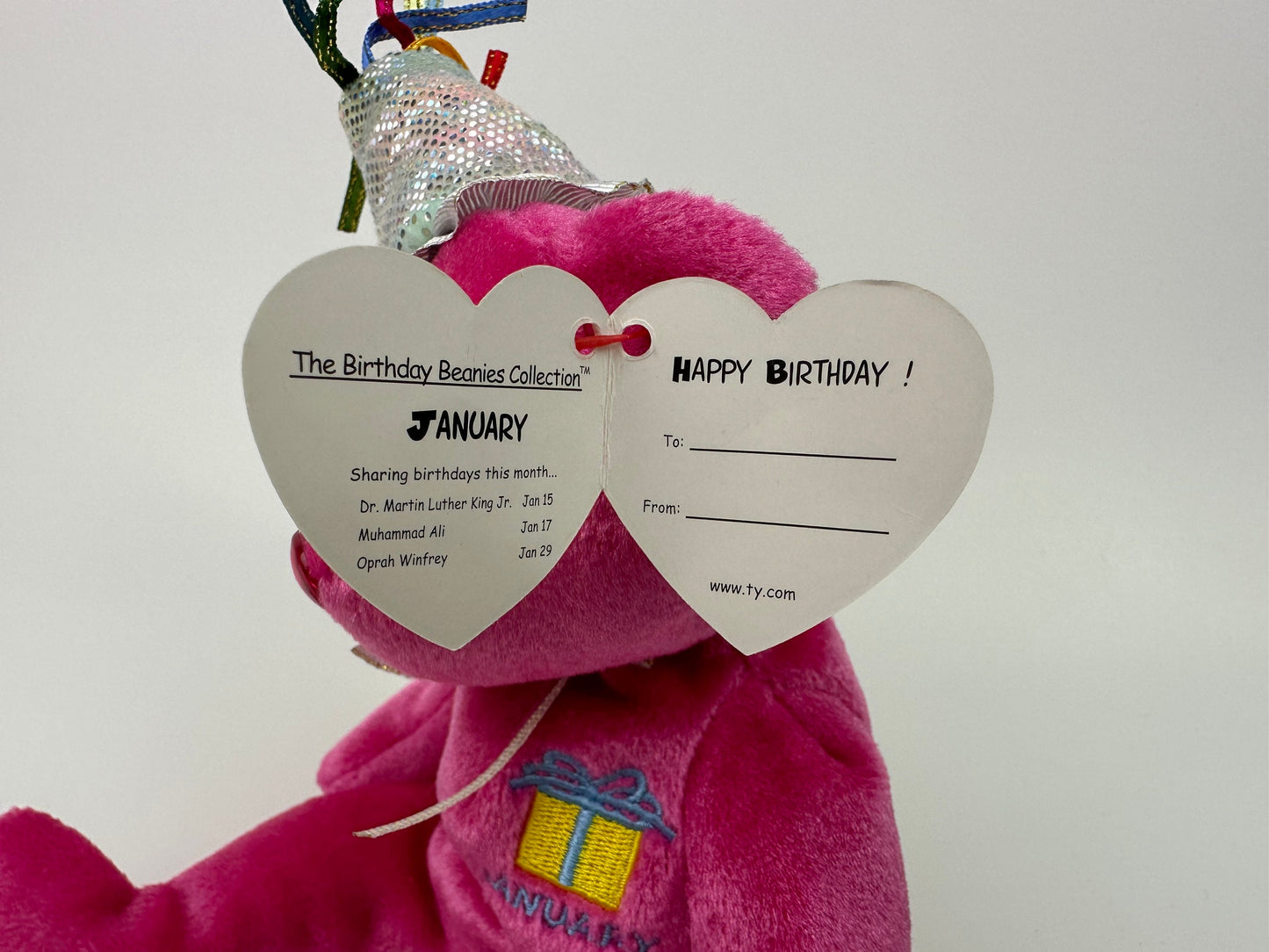 Ty Beanie Baby “Happy Birthday” the January Birthday Bear Wearing a Party Hat! (8.5 inch)