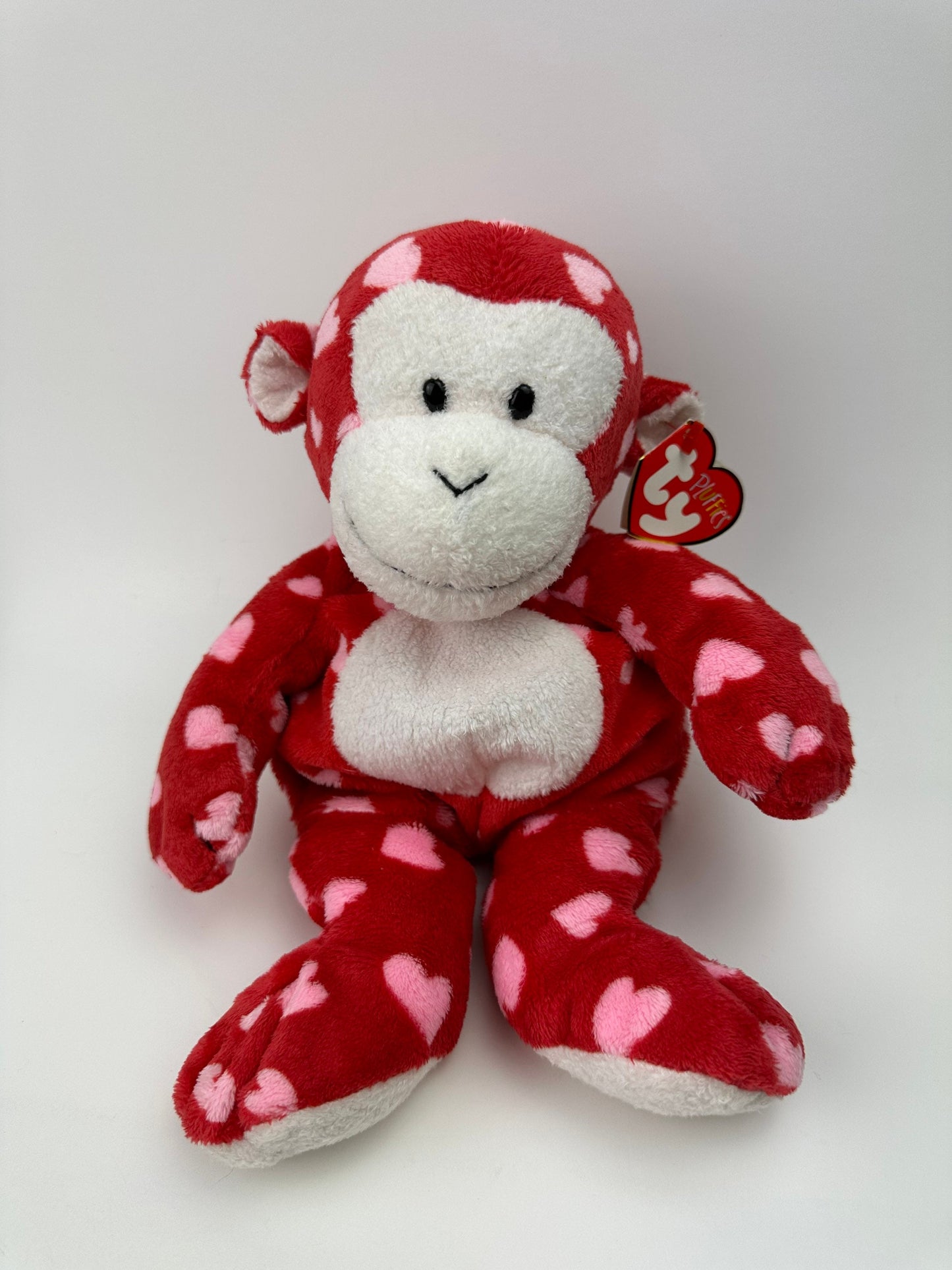 Ty Pluffies Collection “Harts” the Red Monkey Covered in Hearts! *Rare* (10 inch)