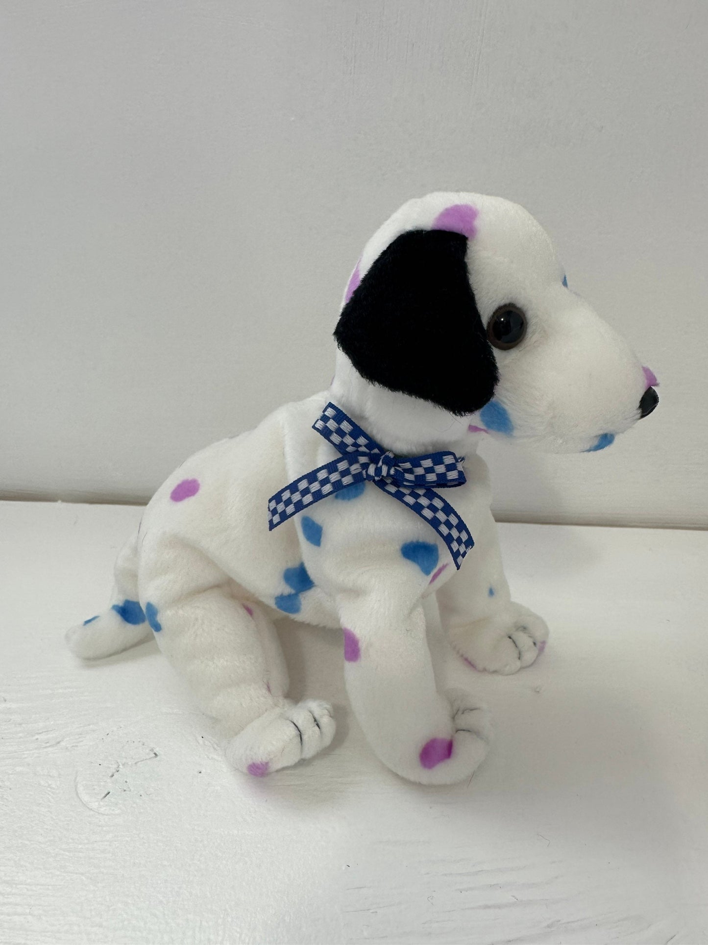 Ty Beanie Baby “Dizzy” the Dalmatian with purple and blue spots - black ears version (5.5 inch)