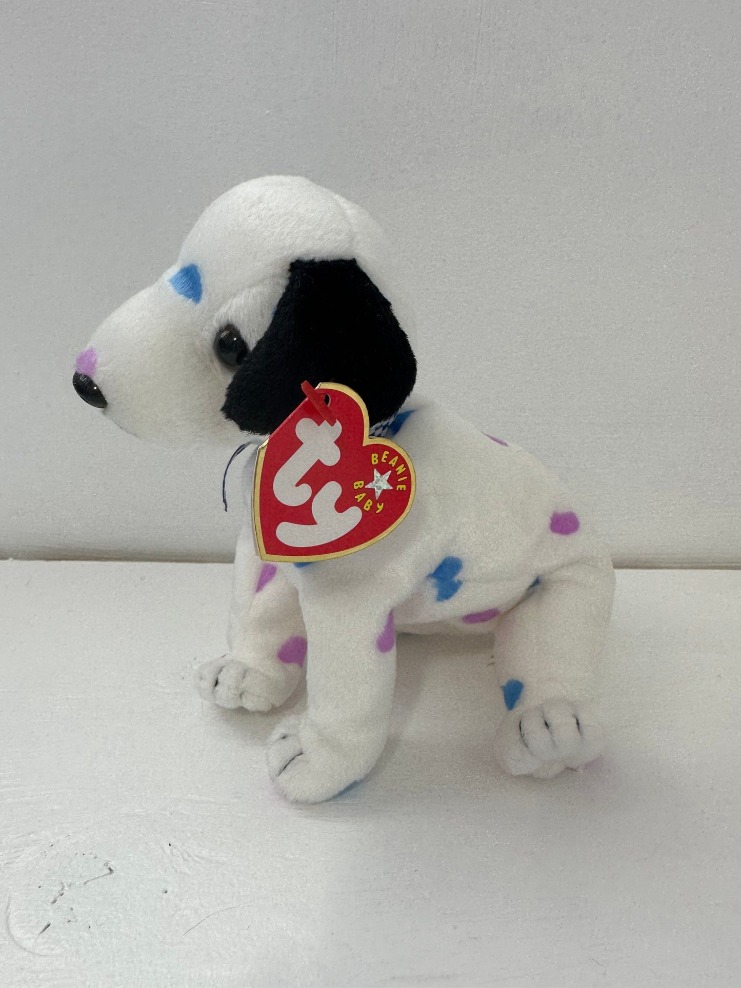 Ty Beanie Baby “Dizzy” the Dalmatian with purple and blue spots - black ears version (5.5 inch)