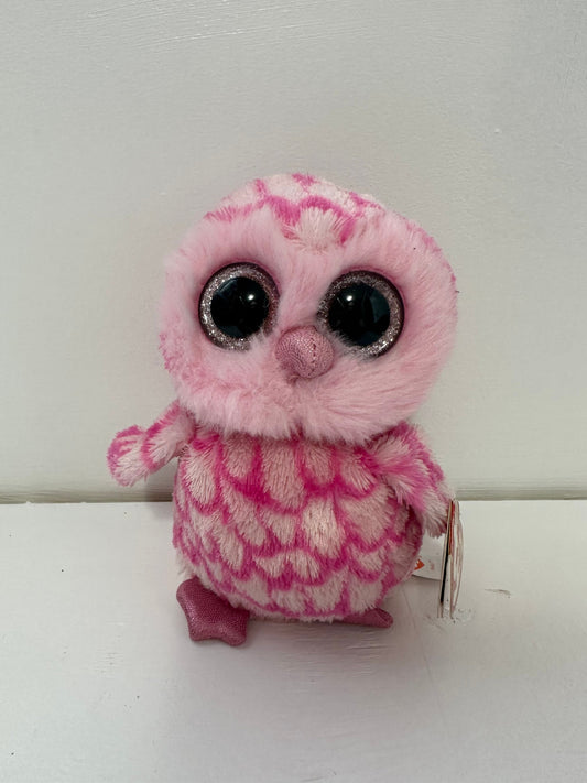 Ty Beanie Boo “Pinky” the Pink Owl with Glitter Eyes (6inch)