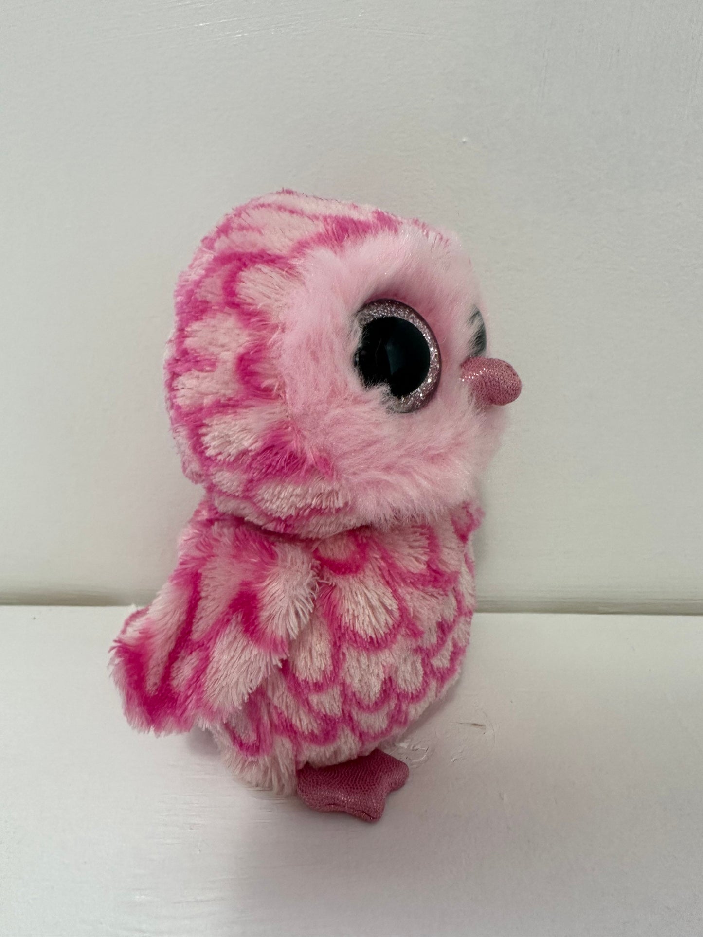 Ty Beanie Boo “Pinky” the Pink Owl with Glitter Eyes (6inch)