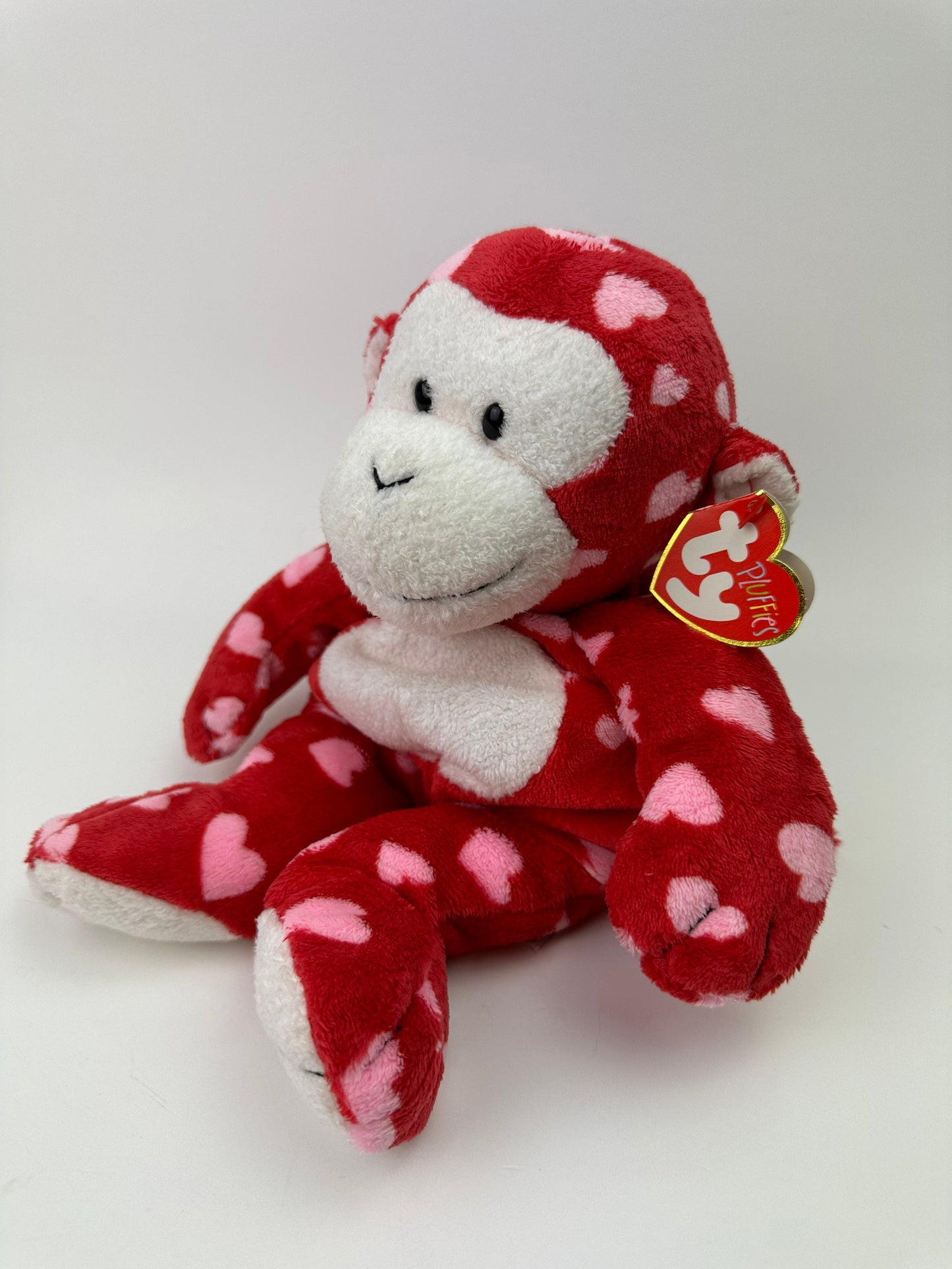 Ty Pluffies Collection “Harts” the Red Monkey Covered in Hearts! *Rare* (10 inch)