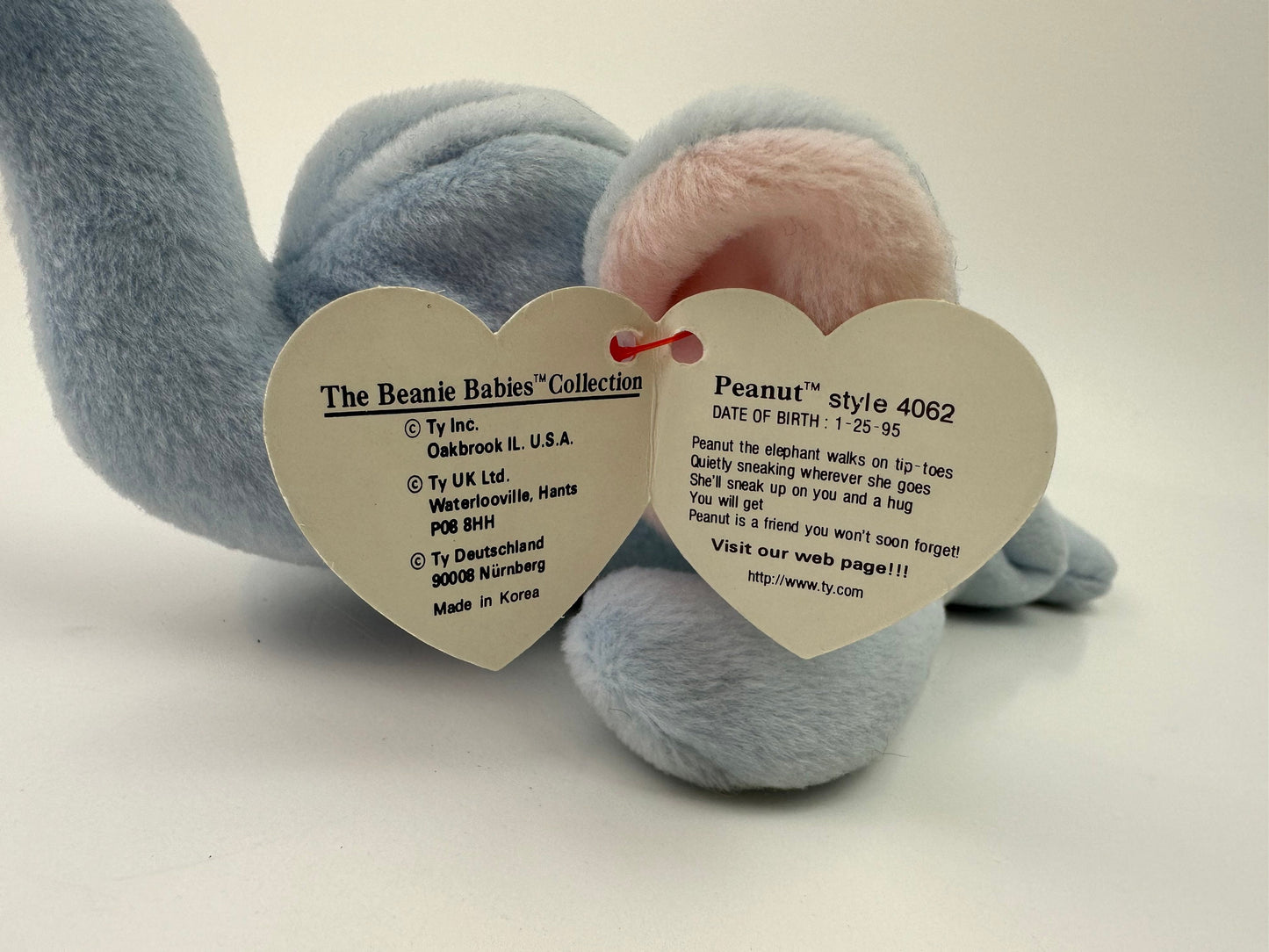 Ty Beanie Baby Peanut the Light Blue Elephant - Made in Korea with Canadian Tush! (9 inch)