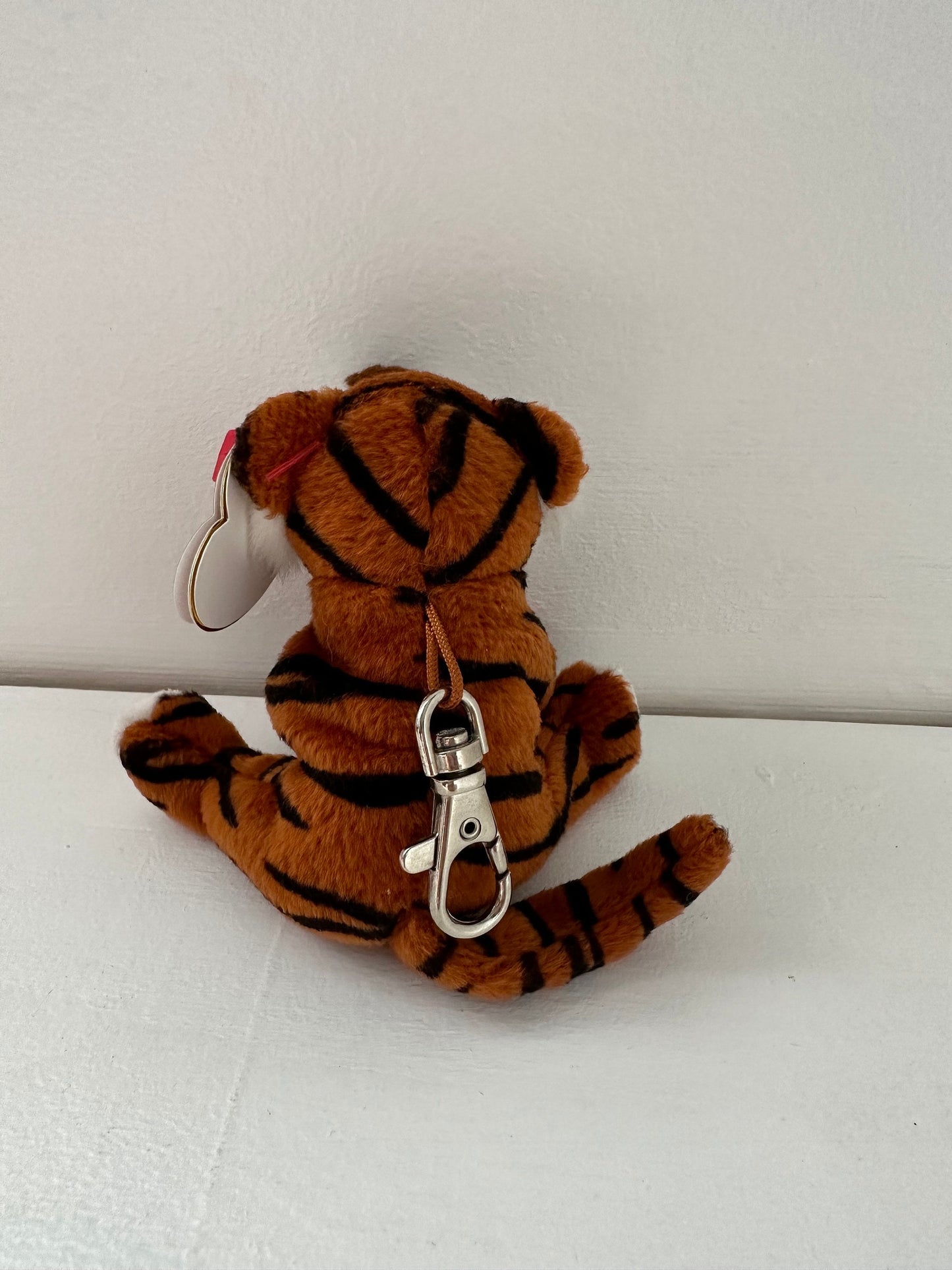 Ty *Keychain* Beanie Baby “Stripey” the Tiger - SMALL Metal Key Clip (4 inch)