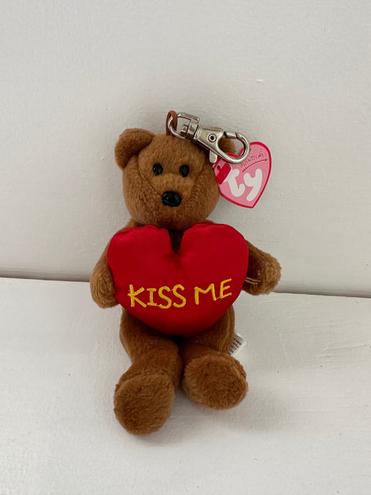 Ty Key Clips “Kiss Me”, the Bear *Small* Beanie with Metal Key Chain (4 inch)