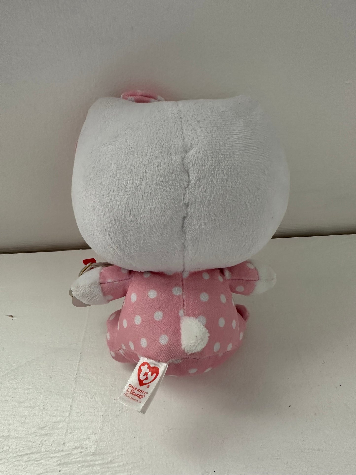 Ty Beanie Baby Vintage “Hello Kitty” wearing Pink Polka Dot Outfit - Rattle inside (6 inch)