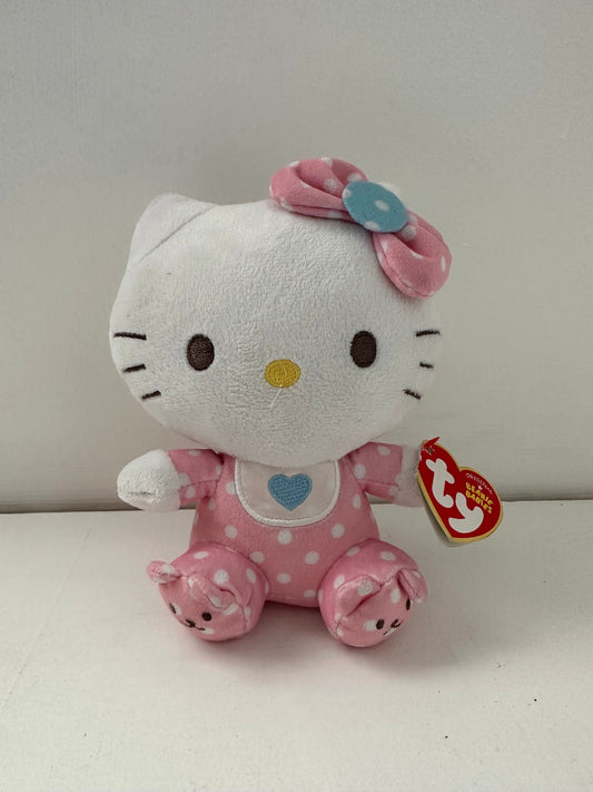 Ty Beanie Baby Vintage “Hello Kitty” wearing Pink Polka Dot Outfit - Rattle inside (6 inch)