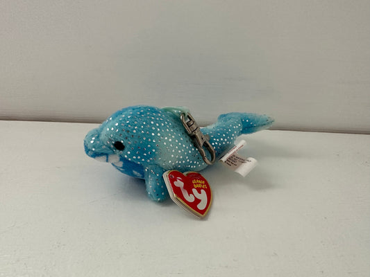 Ty Key Clip Beanie Baby “Docks” the Dolphin -  Metal Keychain (4 inch)