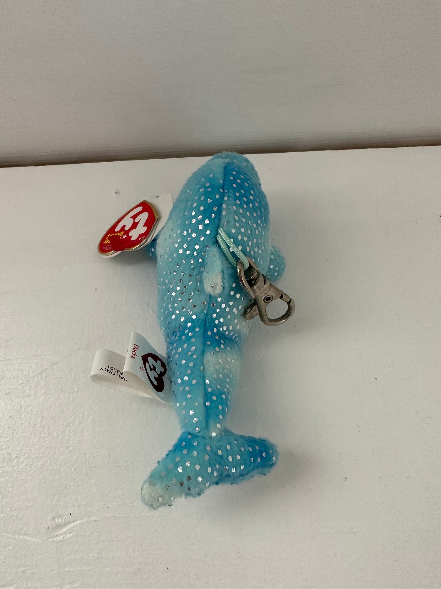 Ty Key Clip Beanie Baby “Docks” the Dolphin -  Metal Keychain (4 inch)