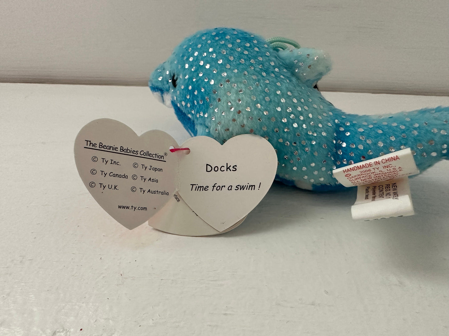 Ty Key Clip Beanie Baby “Docks” the Dolphin -  Metal Keychain (4 inch)