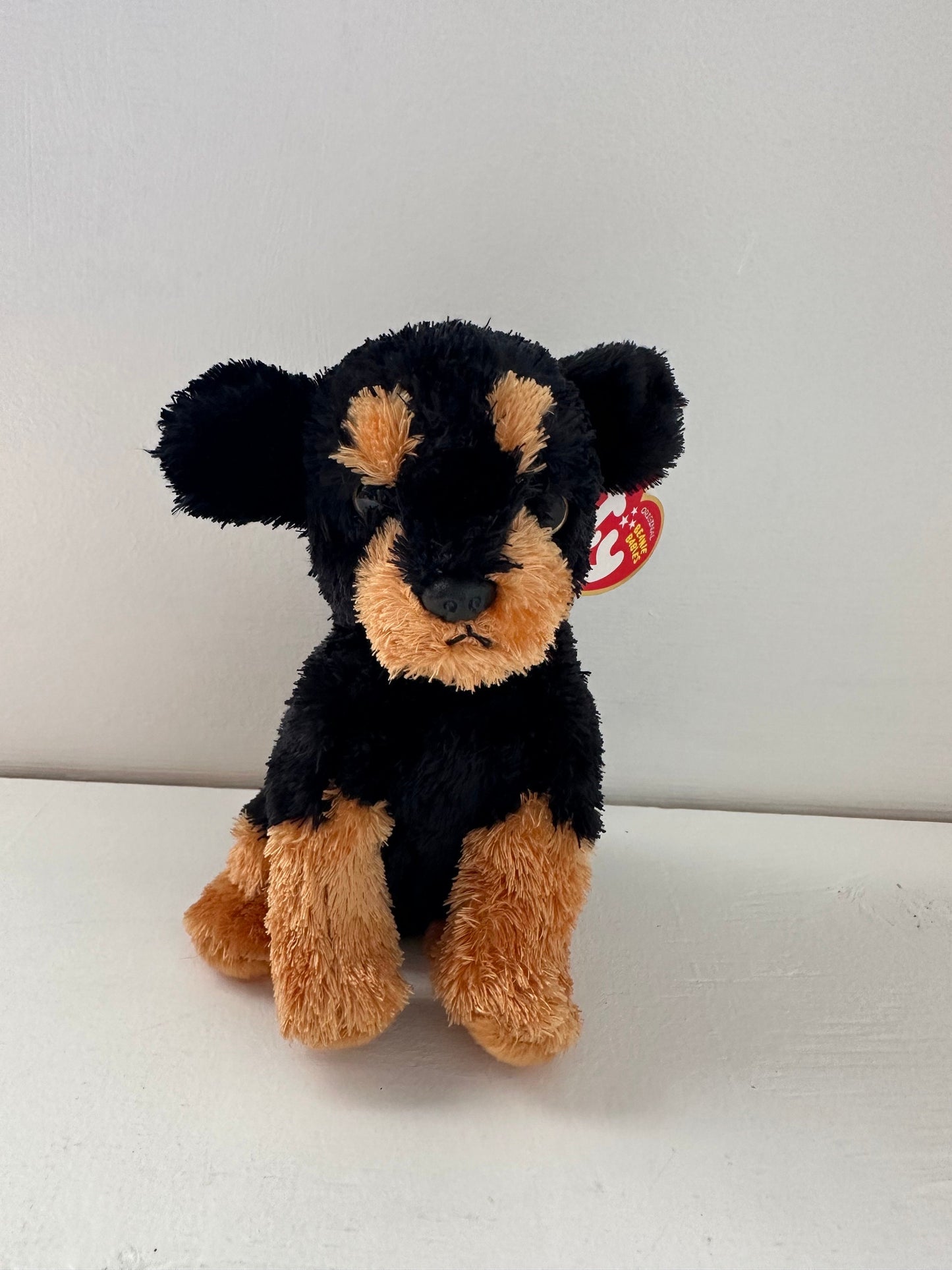 Ty Beanie Baby “Brutus” the Puppy Dog Rottweiler - Sitting down ears up version *Rare* (7 inch)