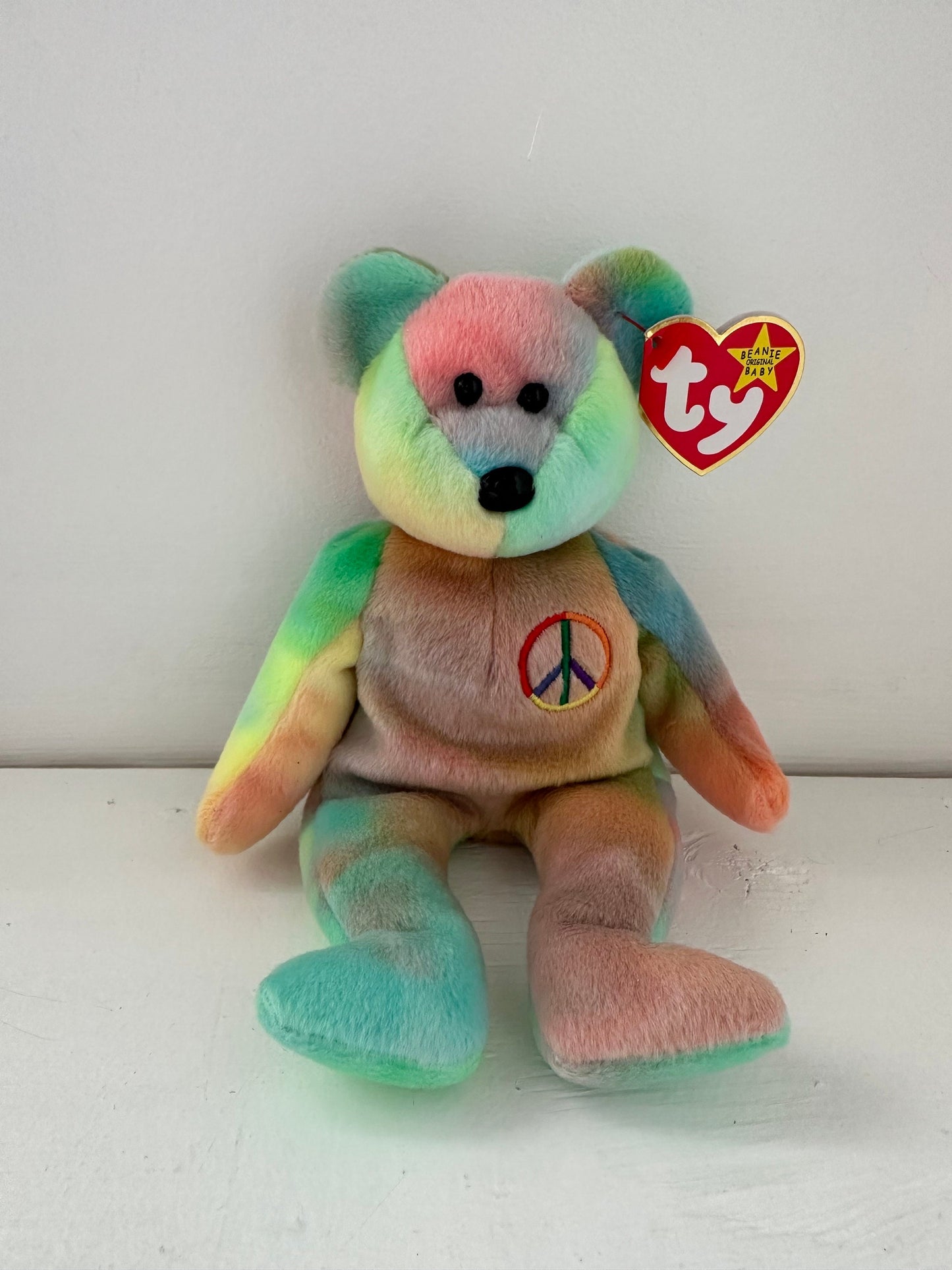 Ty Beanie Baby Peace the Tie-Dye Bear - Canadian Tush Tag!  Stamp # 115 inside Tush Tag *Actual colours shown* (8.5 inch)