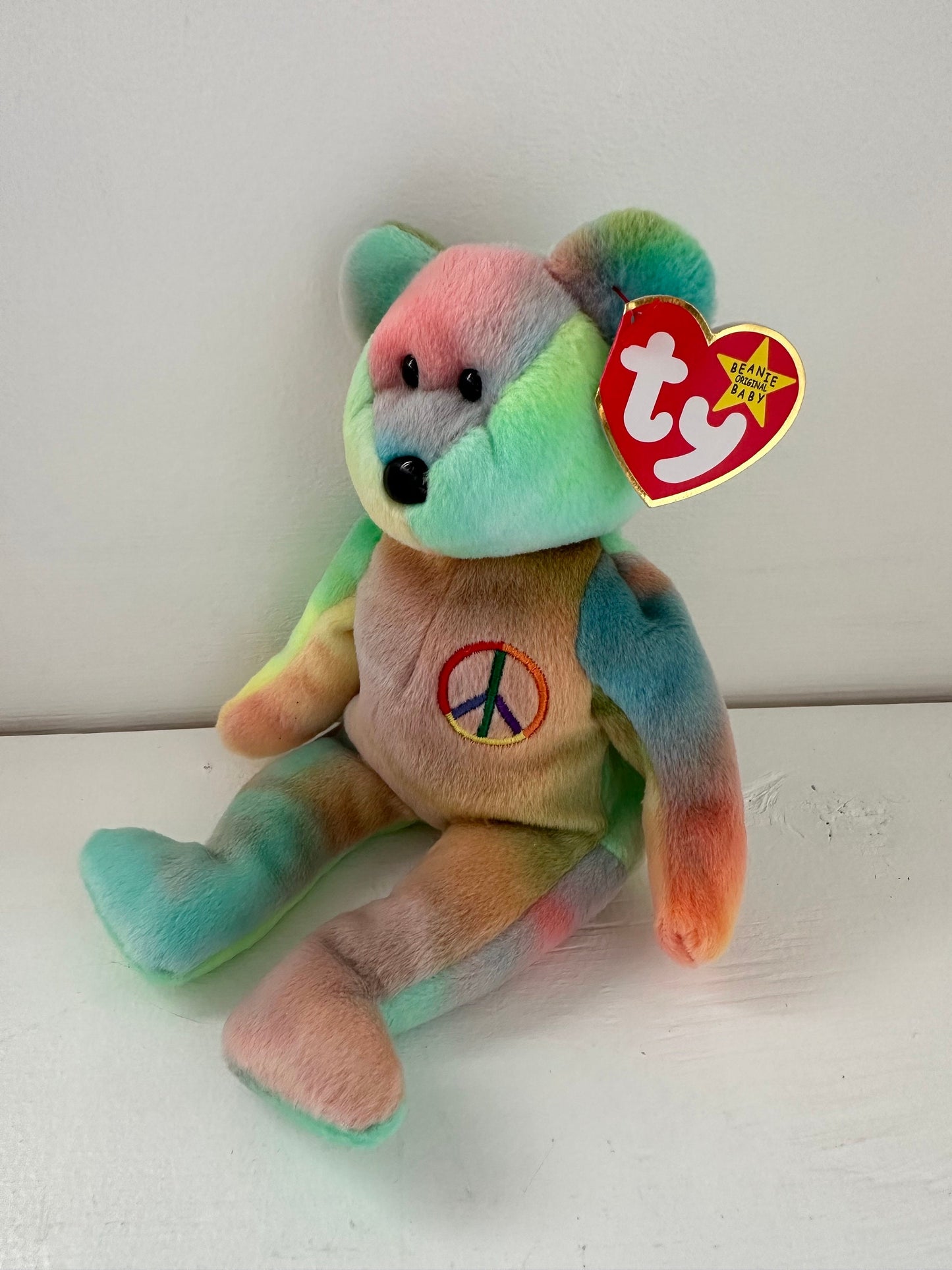 Ty Beanie Baby Peace the Tie-Dye Bear - Canadian Tush Tag!  Stamp # 115 inside Tush Tag *Actual colours shown* (8.5 inch)