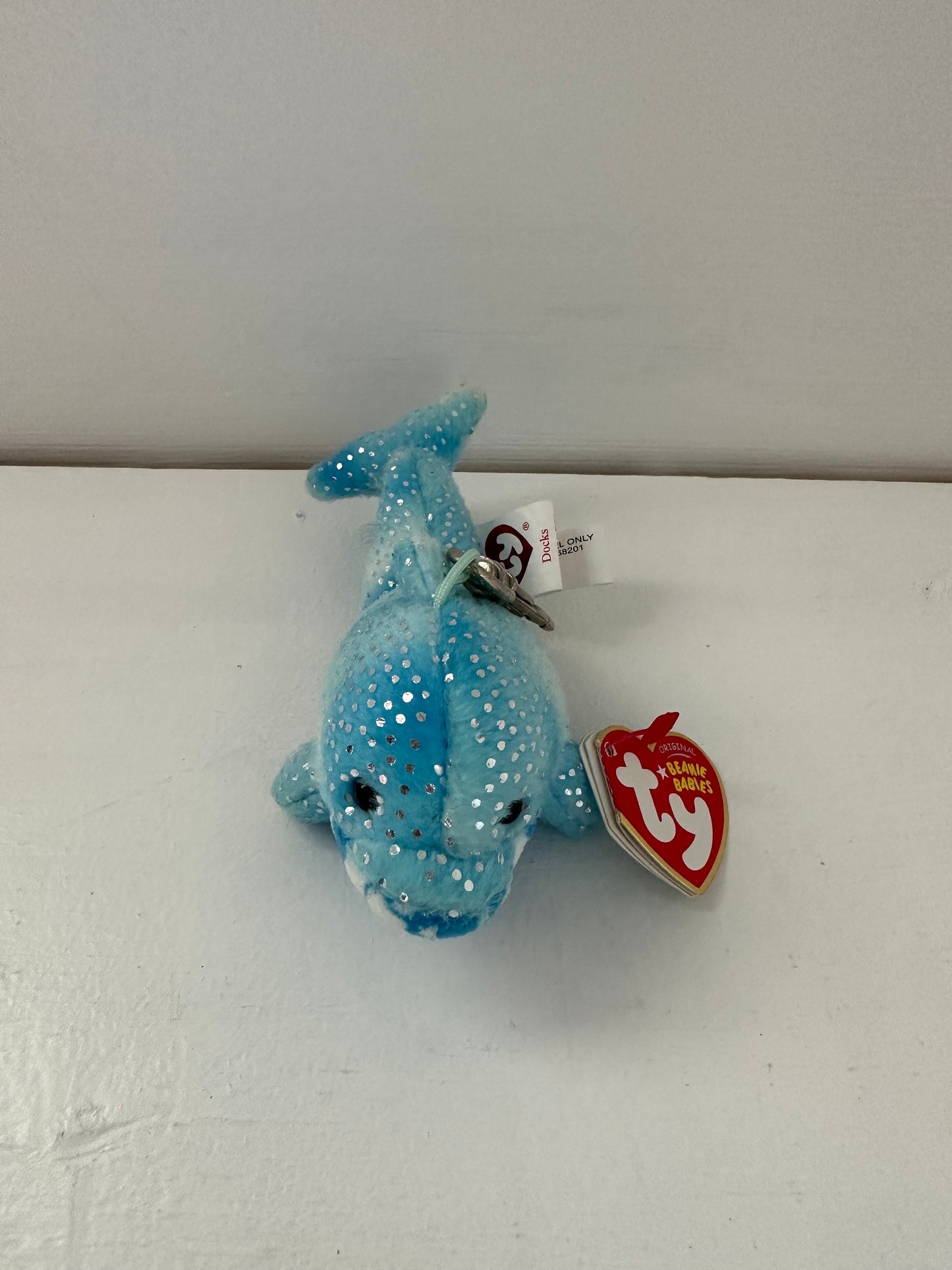 Ty Key Clip Beanie Baby “Docks” the Dolphin -  Metal Keychain (4 inch)