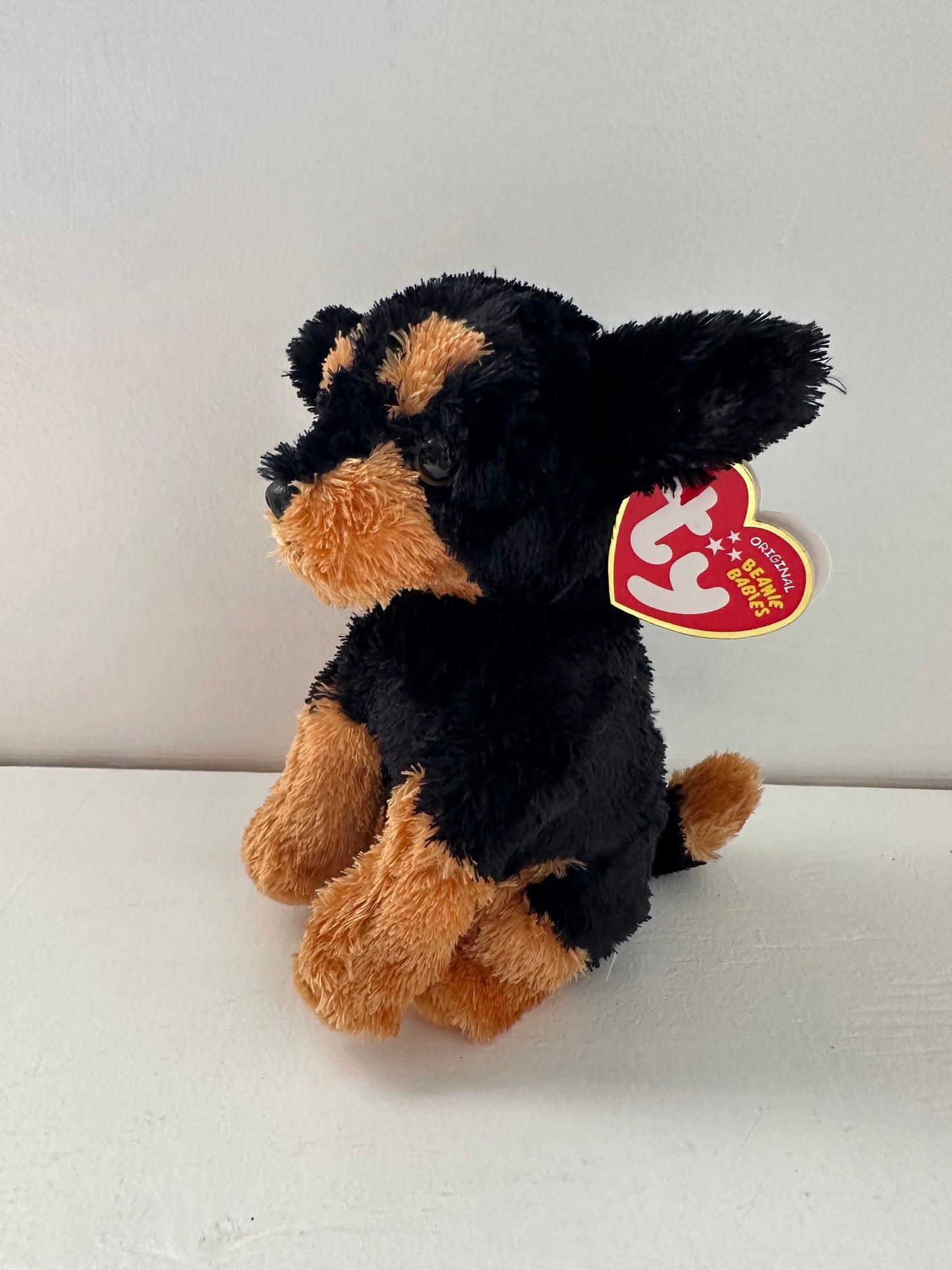 Ty Beanie Baby “Brutus” the Puppy Dog Rottweiler - Sitting down ears up version *Rare* (7 inch)