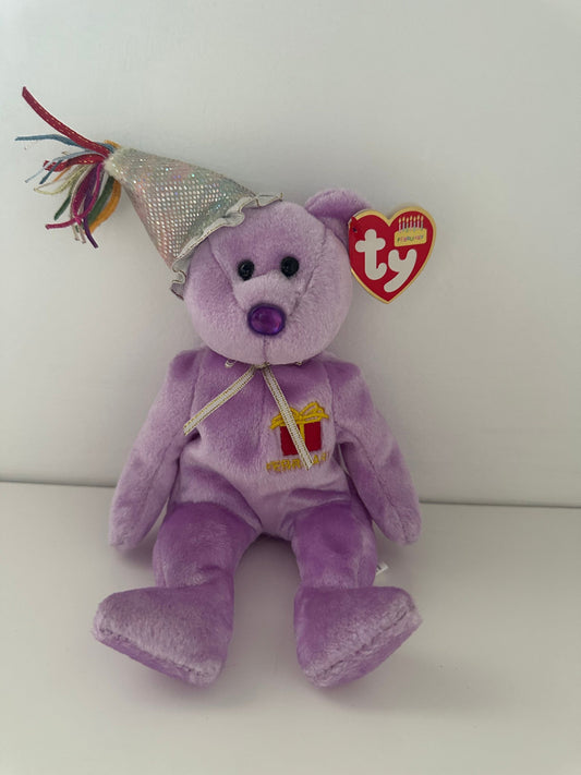 Ty Beanie Baby “Happy Birthday” the February Birthday Bear Wearing a Party Hat! (8.5 inch)