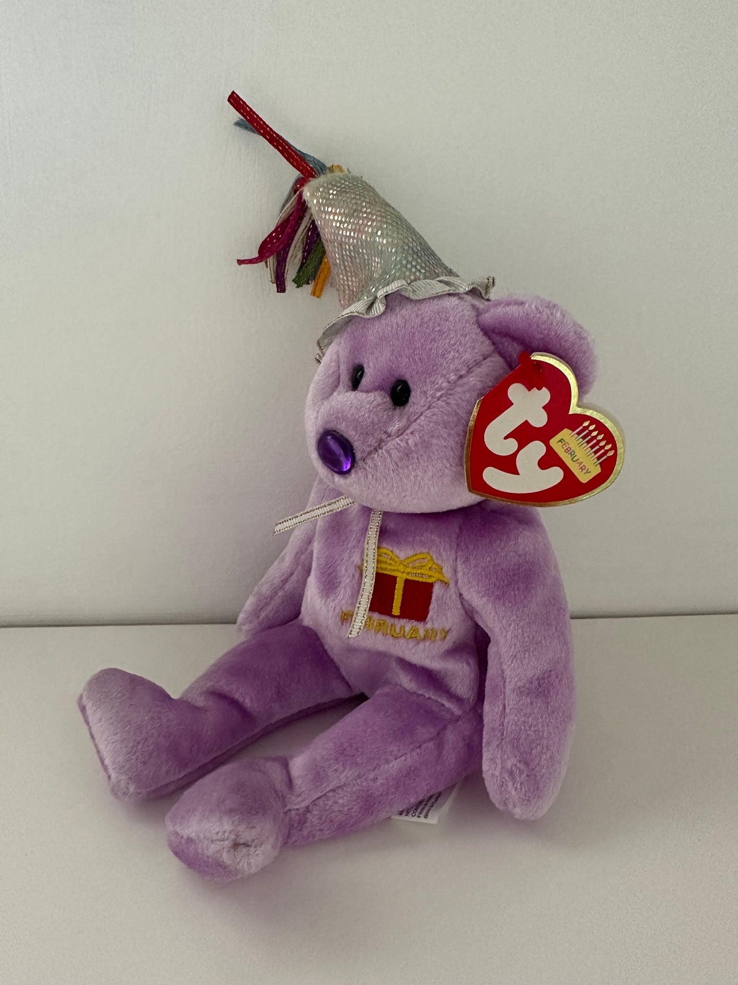 Ty Beanie Baby “Happy Birthday” the February Birthday Bear Wearing a Party Hat! (8.5 inch)