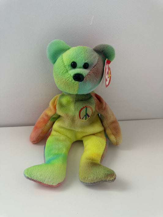 Ty Beanie Baby Peace the Tie-Dye Bear - Canadian Tush Tag! *Actual colours shown* (8.5 inch)