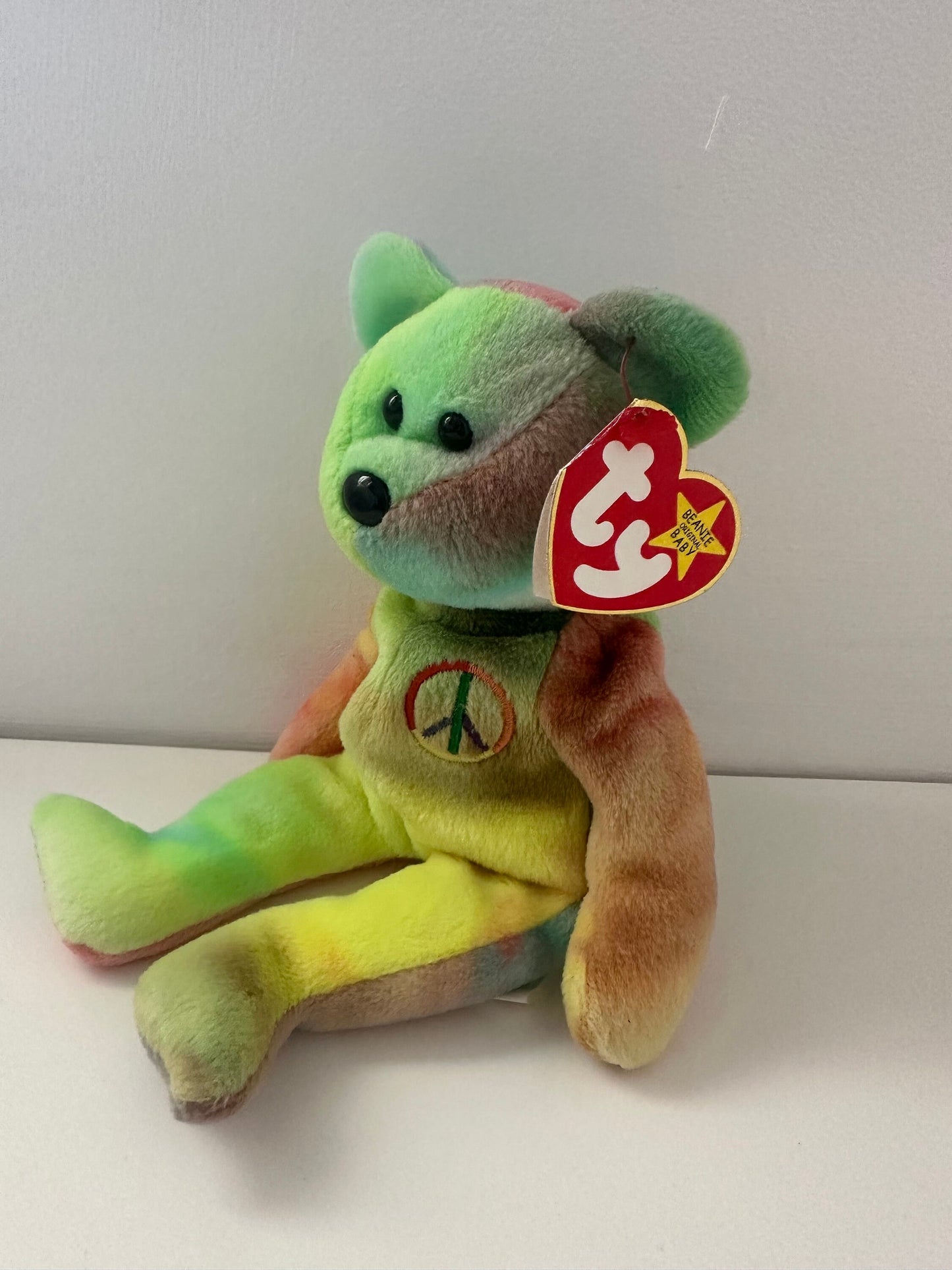 Ty Beanie Baby Peace the Tie-Dye Bear - Canadian Tush Tag! *Actual colours shown* (8.5 inch)