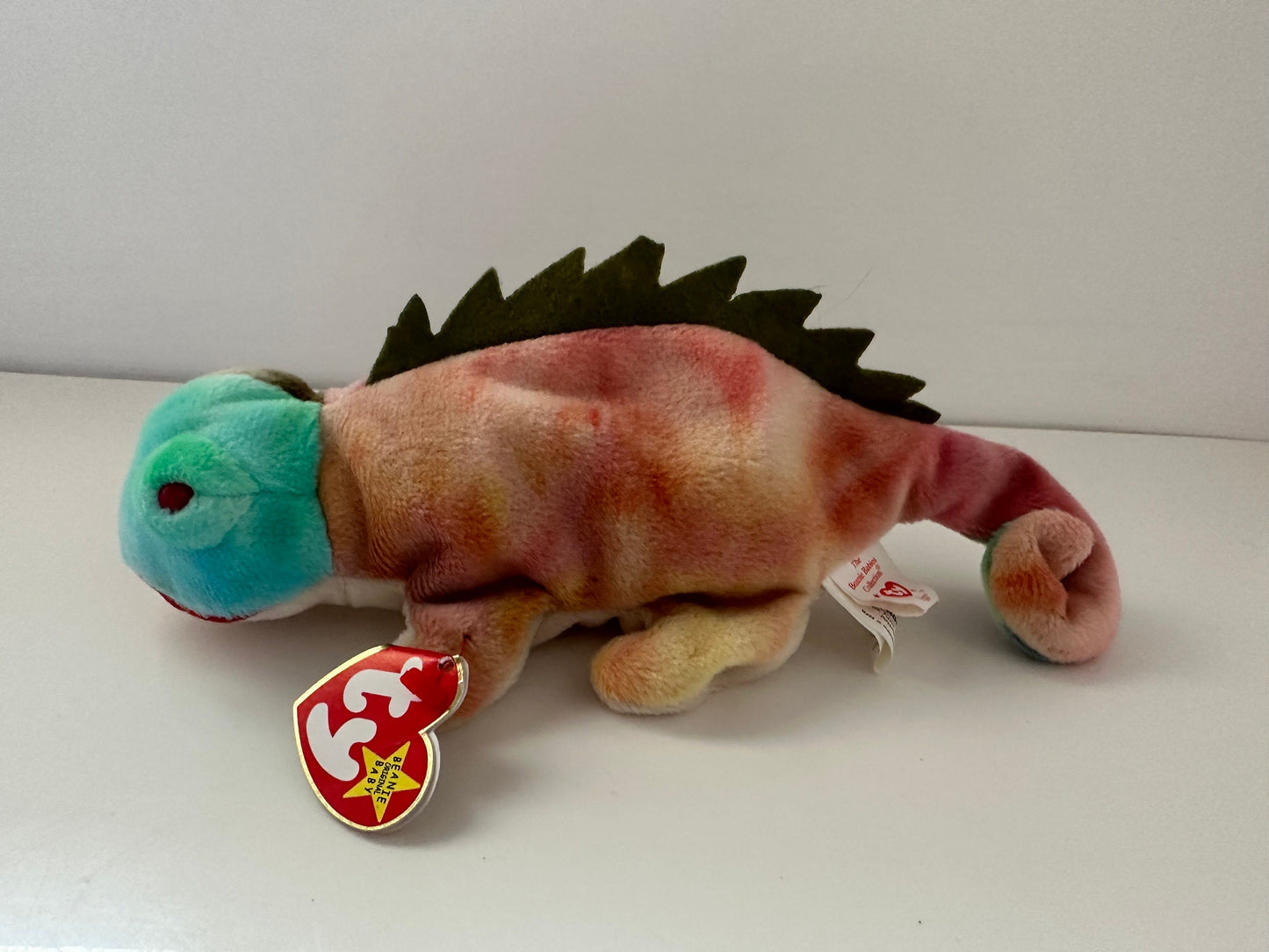 Ty Beanie Baby “Iggy” the Unique Coloured Tie-Dye Iguana Handmade in Indonesia with Canadian Tush Tag! (9 inch)