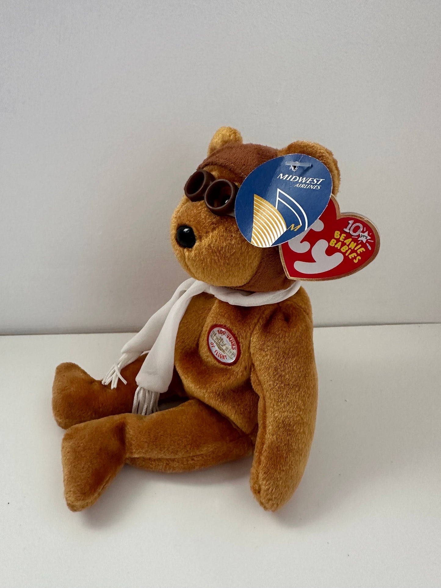 Ty Beanie Baby “Bearon” the Brown Bear with Rare Midwest Airlines Extra Tag! (8 inch)