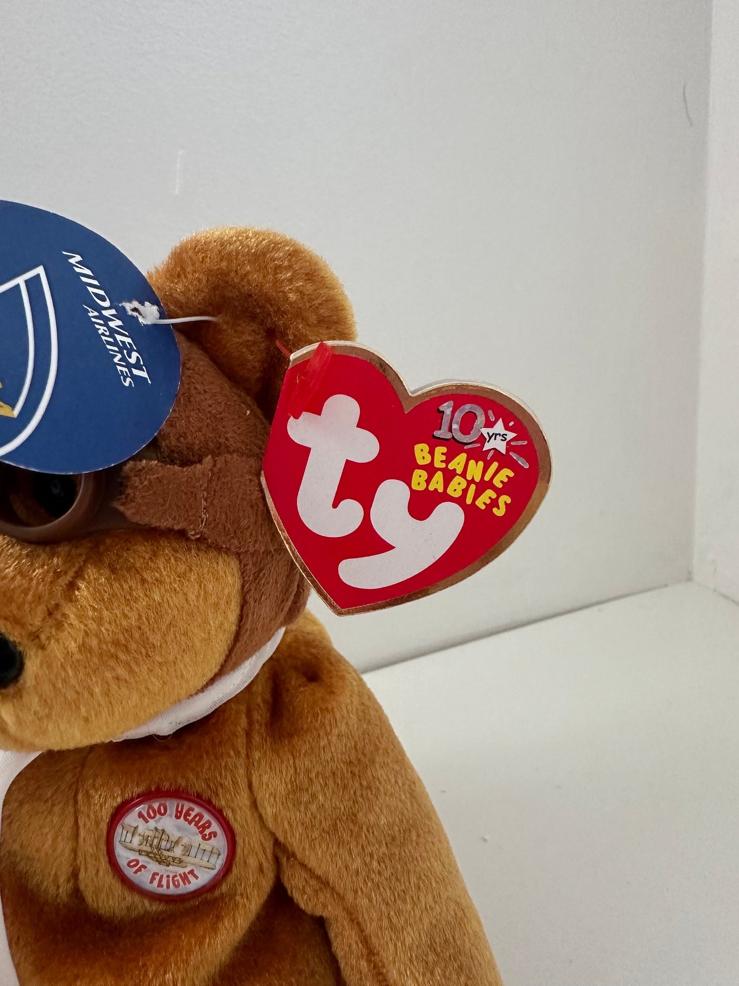 Ty Beanie Baby “Bearon” the Brown Bear with Rare Midwest Airlines Extra Tag! (8 inch)