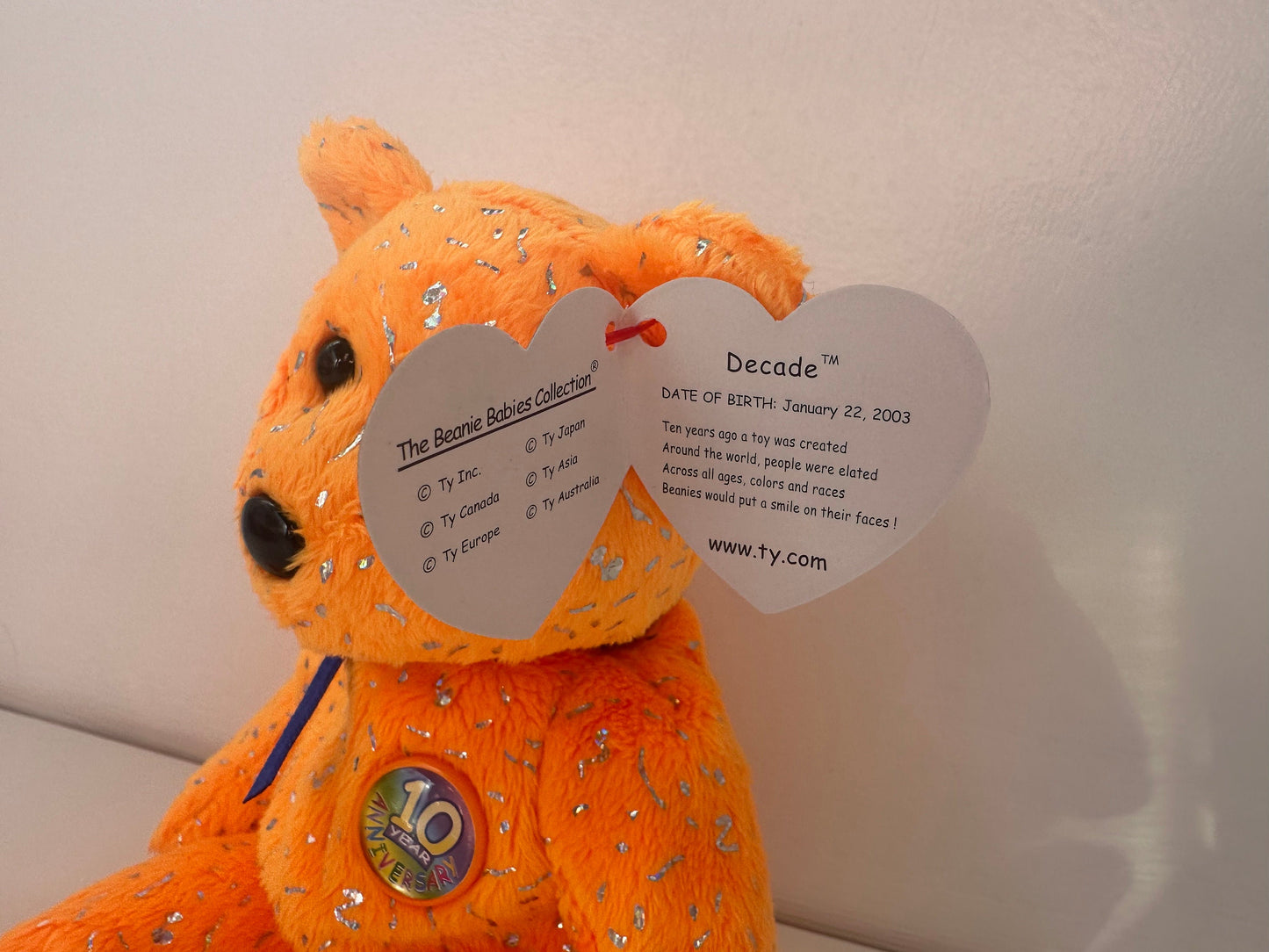 Ty Beanie Baby Decade Bear the Orange Bear  (8.5 inch)