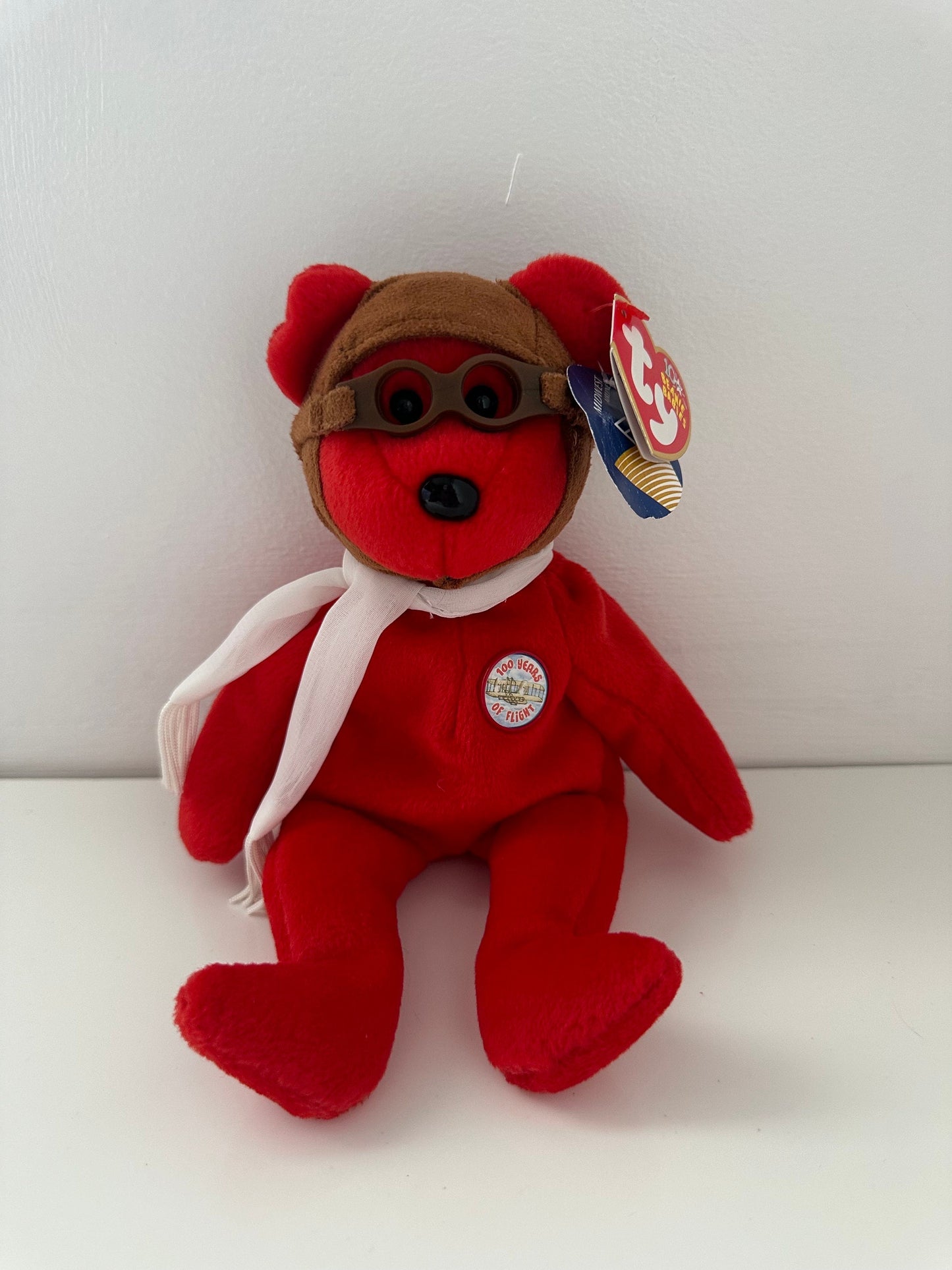 Ty Beanie Baby “Bearon” the Red Bear with Rare Midwest Airlines Extra Tag! (8.5 inch)