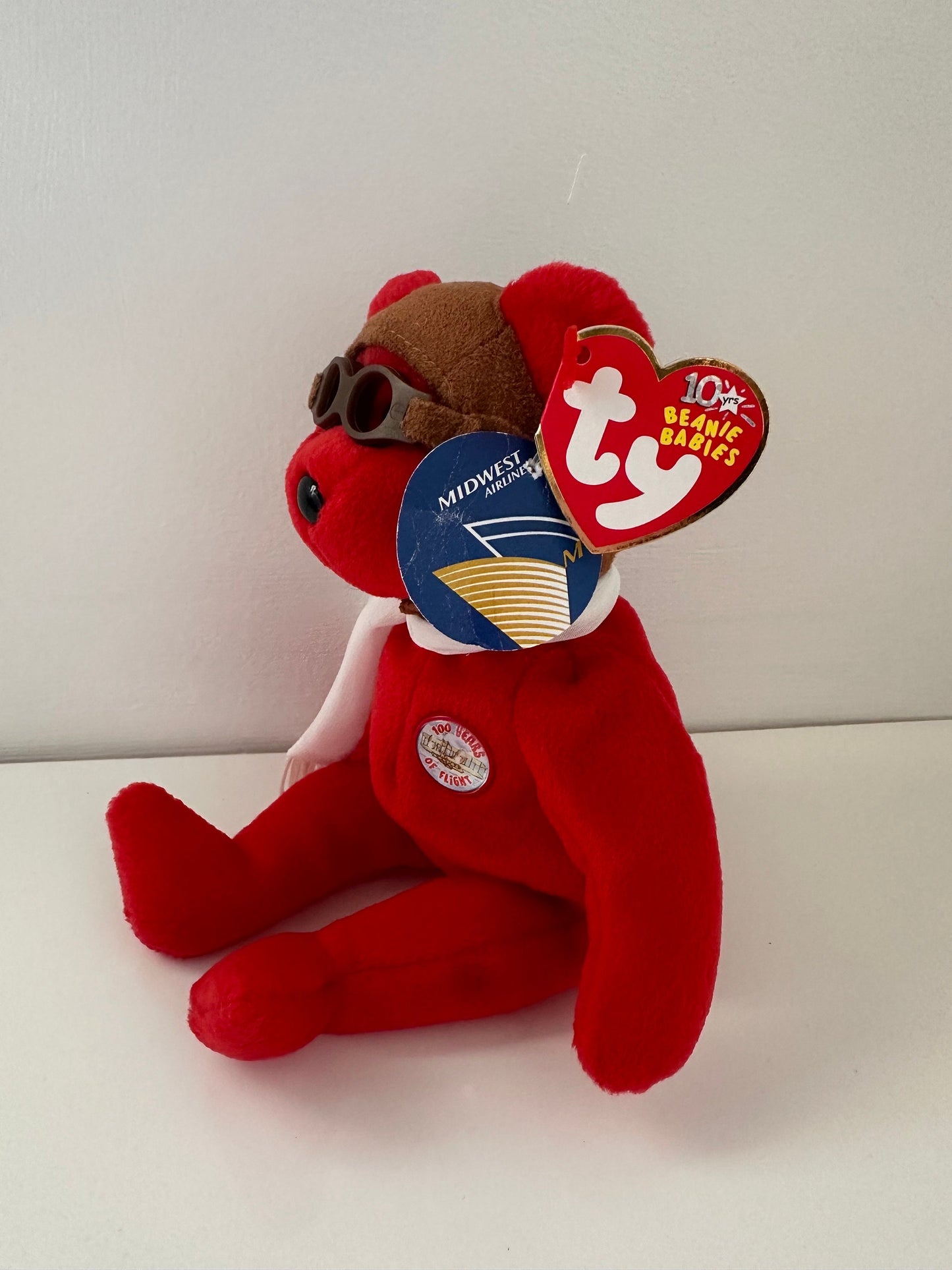 Ty Beanie Baby “Bearon” the Red Bear with Rare Midwest Airlines Extra Tag! (8.5 inch)