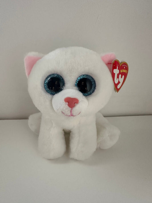 Ty Beanie Baby “Bianca” the Adorable White Cat  with Pink Bow *Rare*! (8 inch)