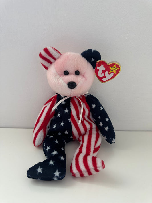 Ty Beanie Baby “Spangle” the USA Bear Red  Face Version! (8.5 inch)