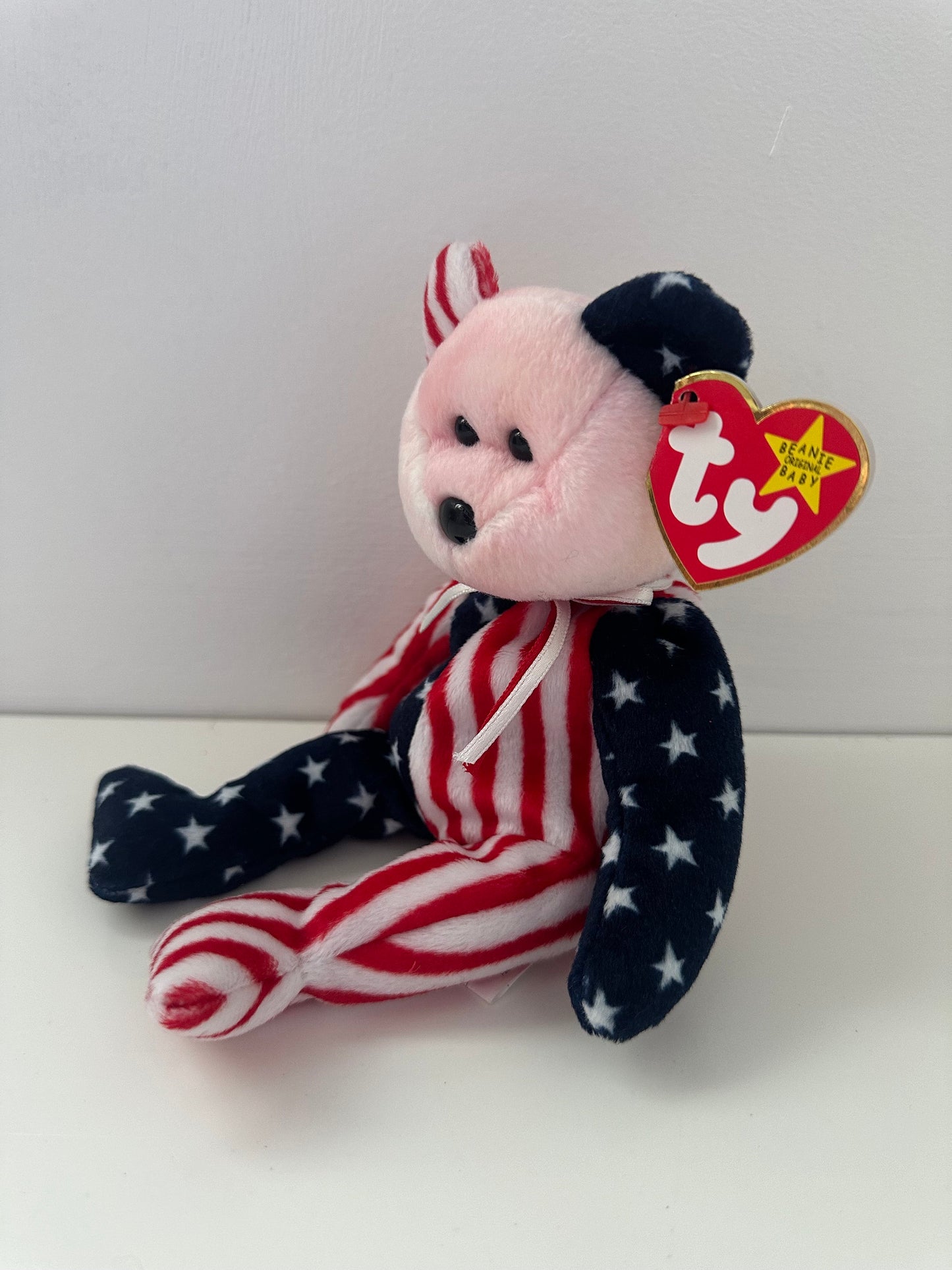 Ty Beanie Baby “Spangle” the USA Bear Red  Face Version! (8.5 inch)