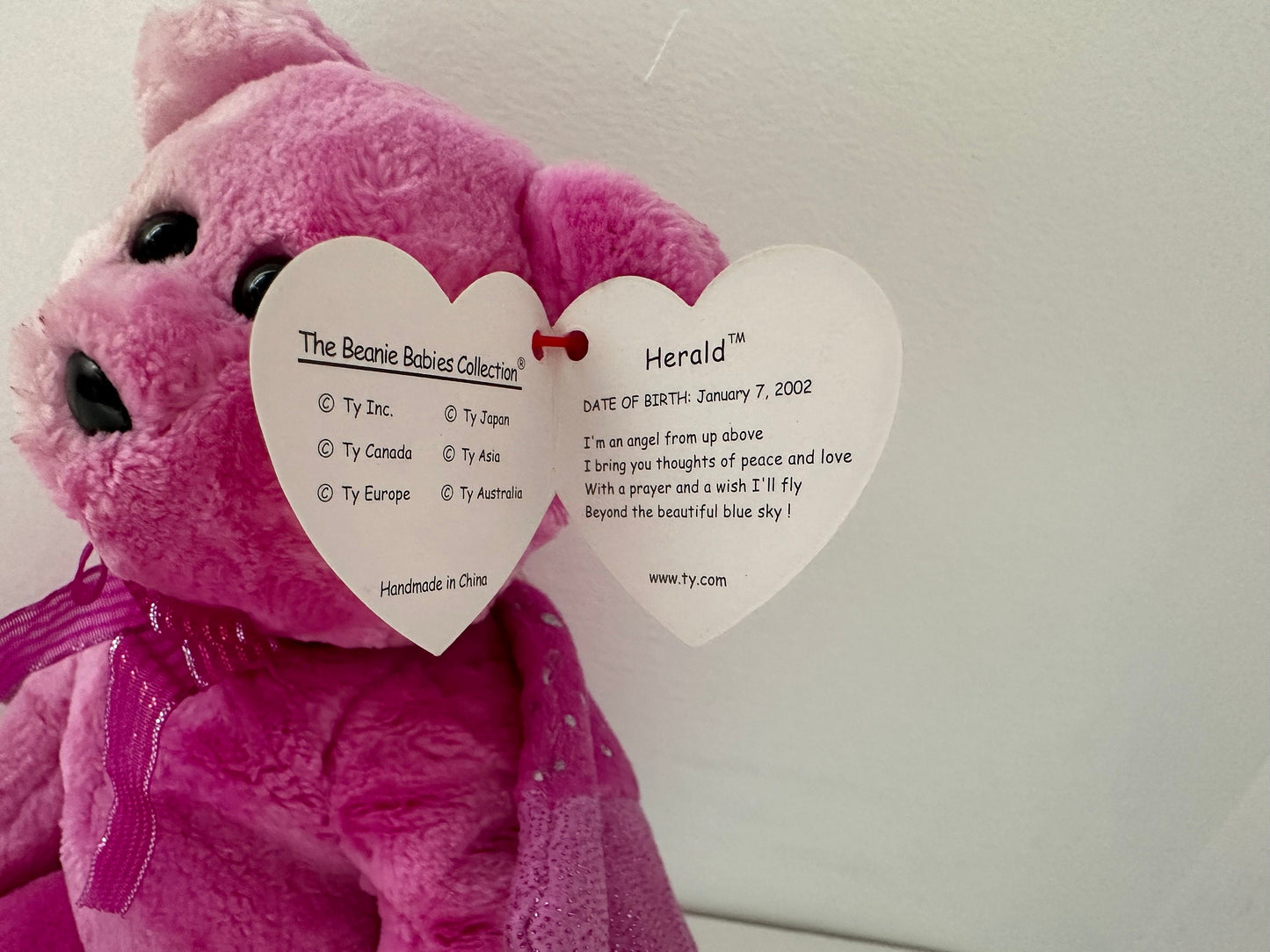 Ty Beanie Baby “Herald” the Bear - Dyed PINK! (8.5 inch)