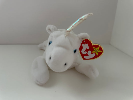 Ty Beanie Baby “Mystic” the Unicorn with Pink Sparkly Horn and Coarse Mane - Handmade in Indonesia with Canadian Tush Tag *Rare* (8 inch)