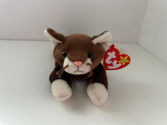 Ty Beanie Baby “Pounce” the Cat - Handmade in Indonesia with Canadian Tush Tag *Rare* (8 inch)