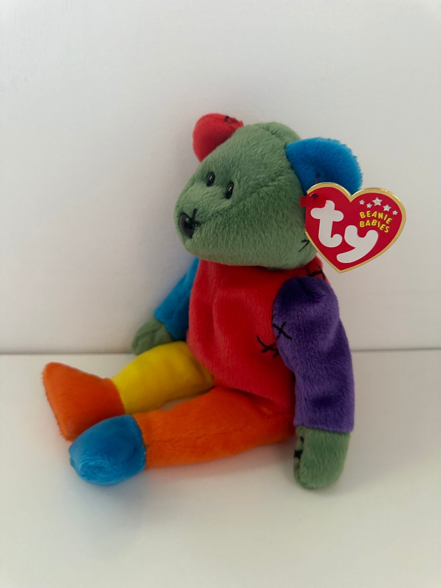 Ty Beanie Baby “Frankenteddy” the Bear - Orange and Blue Feet (8.5 inch)