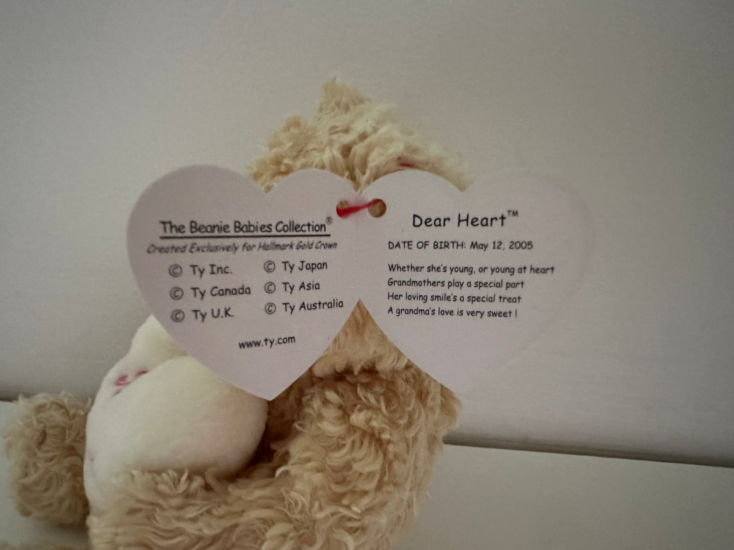 Ty Beanie Baby “Dear Heart” the Grandma/Grandmother Bear!