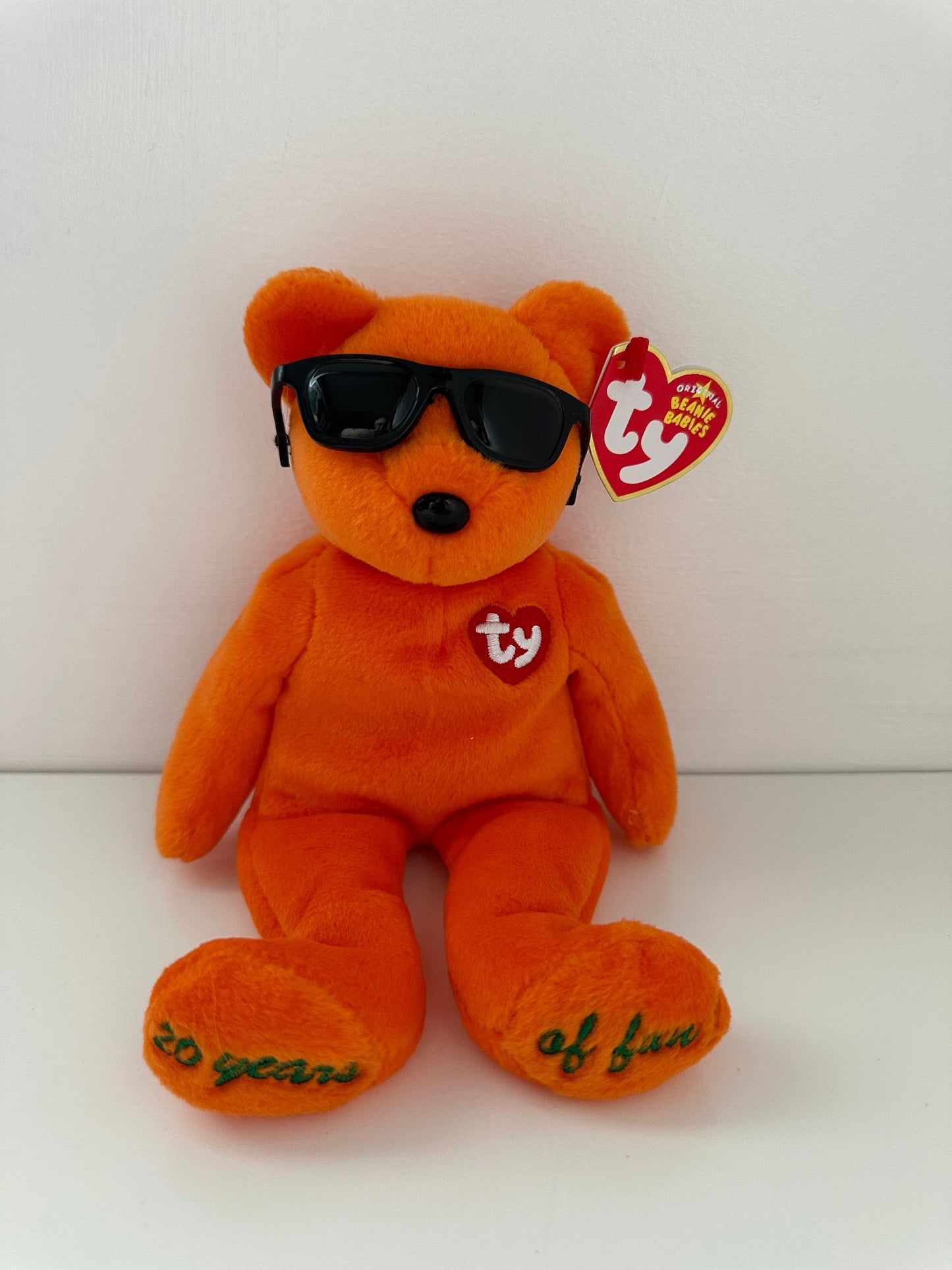 Ty Beanie Baby “Summertime Fun” the Orange Sunglasses Bear, Orange Dallas Version! Trade Show Exclusive! *Rare* (8.5 inch)