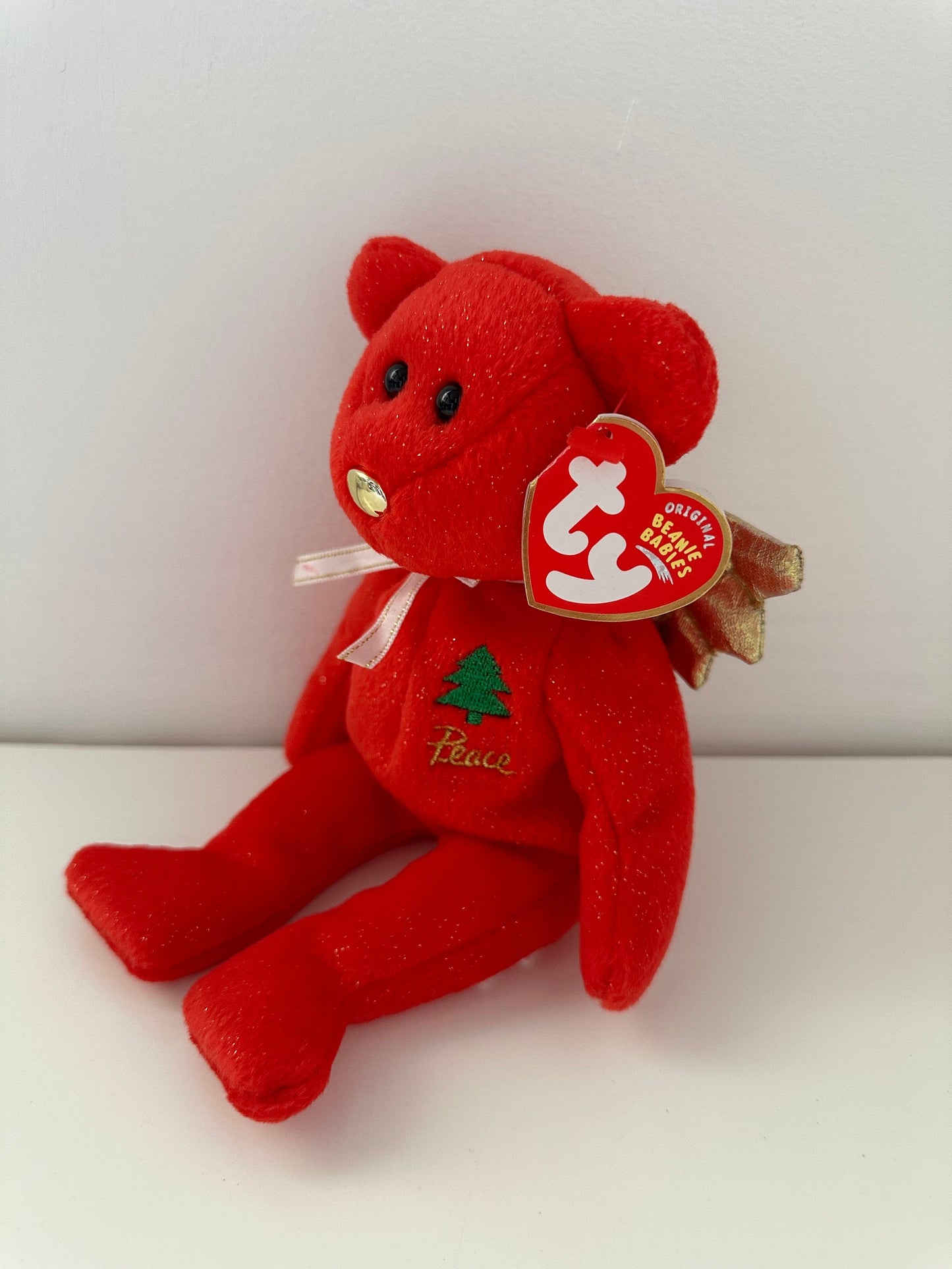 Ty Beanie Baby “Gift” the Angel Bear with Wings - Red Version Peace - Hallmark Gold Crown Exclusive (8.5 inch)