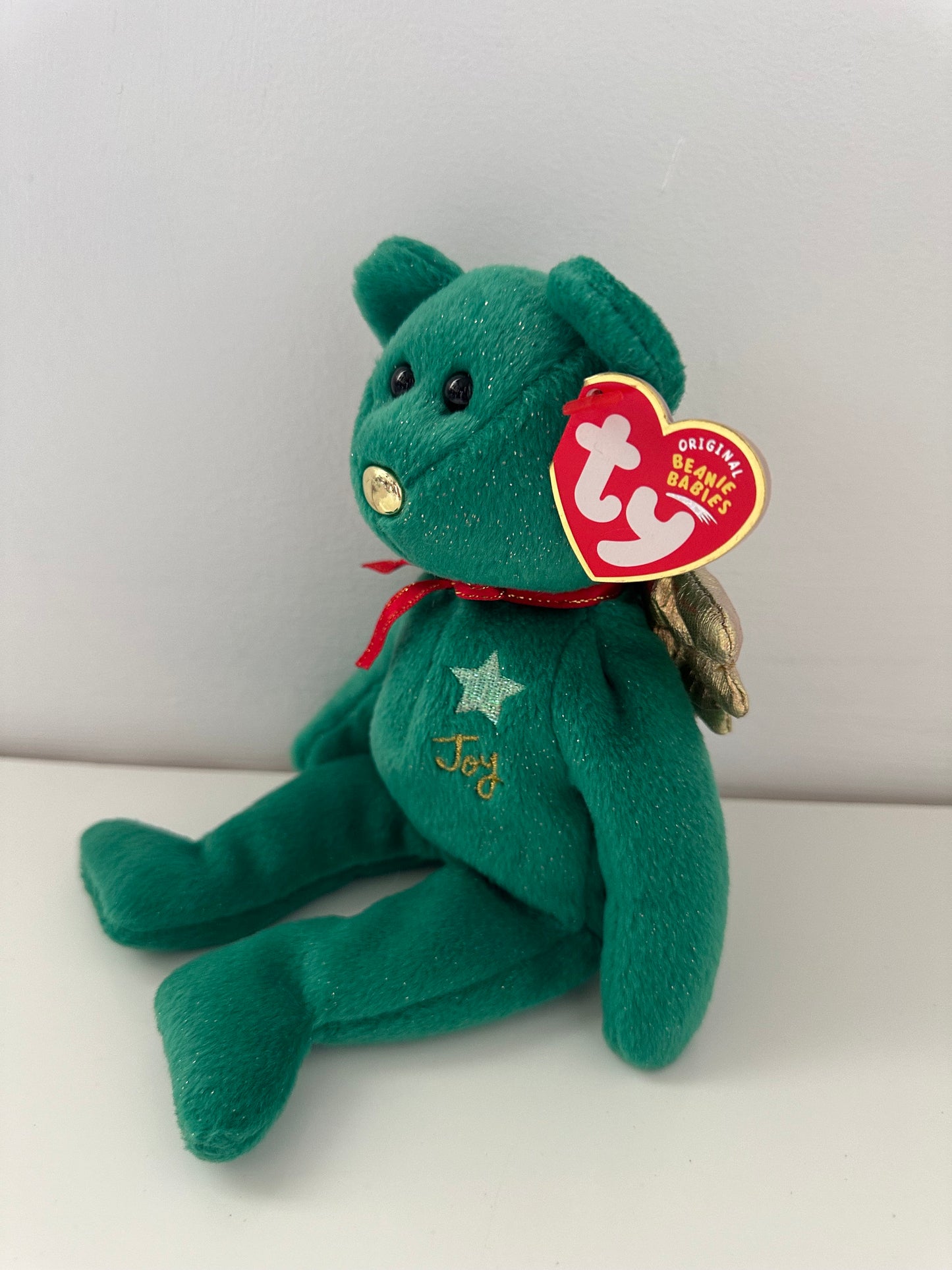 Ty Beanie Baby “Gift” the Angel Bear with Wings - Green Version Joy - Hallmark Gold Crown Exclusive (8.5 inch)